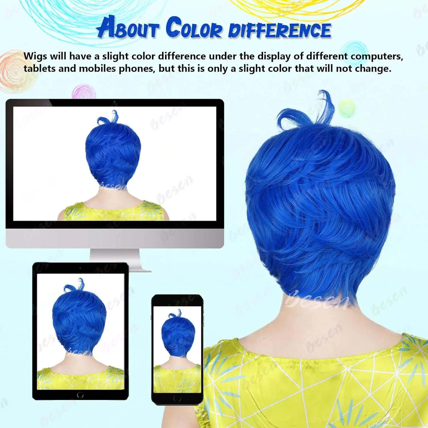 Synthetic Short Layered Blue Wig for Women’s Costume Joy Wig Pixie Cut Wig Heat Resistant Anime Wig for Cosplay Halloween Party
