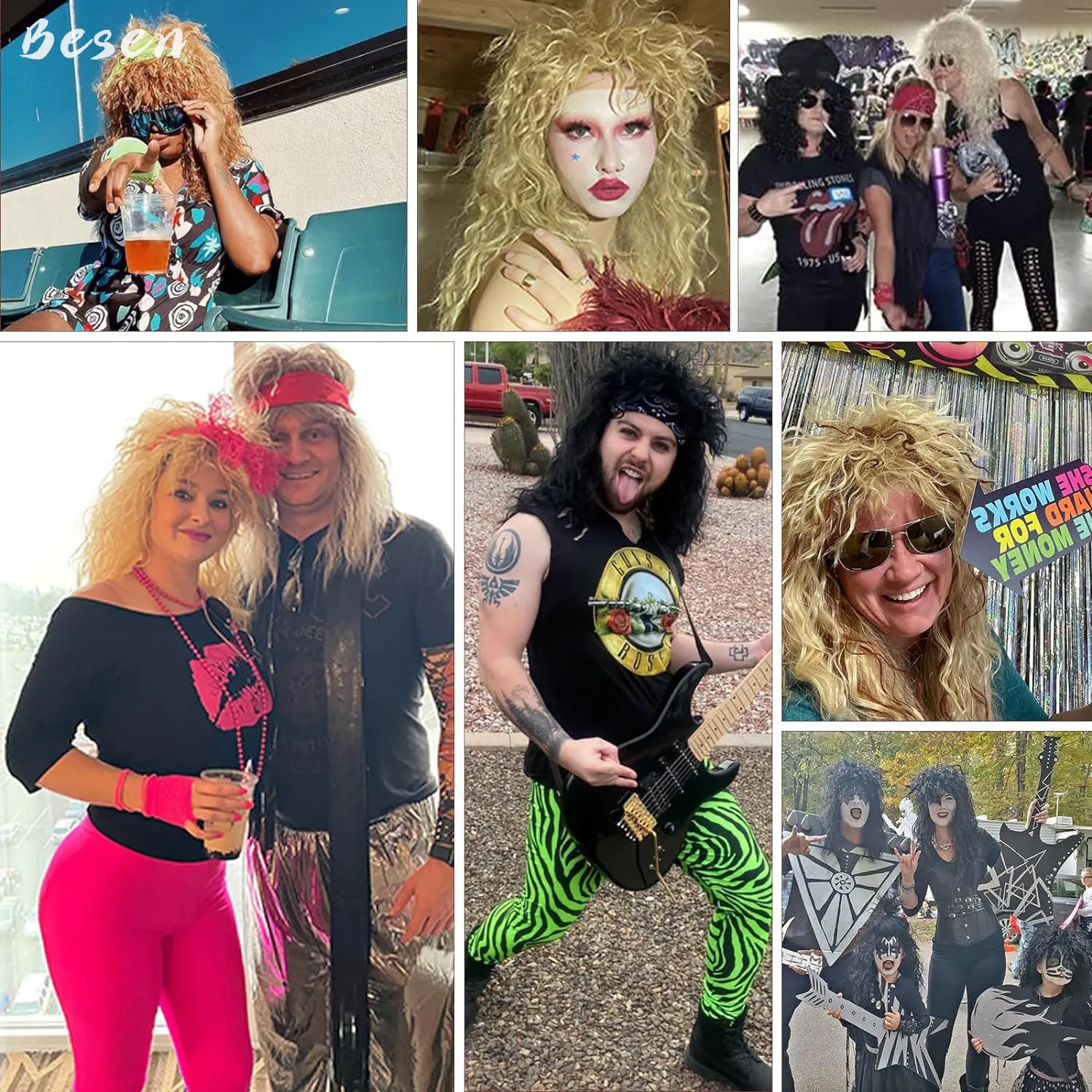 Synthetic Men's and Women's 70s 80s Mullet Wig Long Curly Rocker Party Funny Wig Kiss Wig for Halloween Costume Use