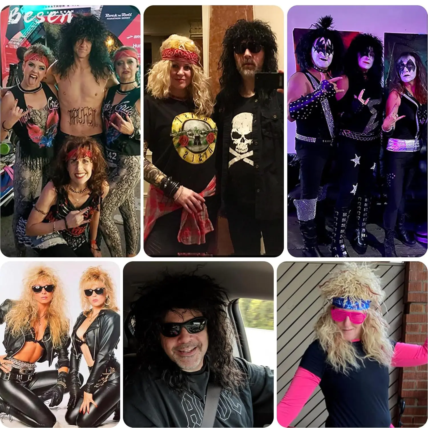 Synthetic Men's and Women's 70s 80s Mullet Wig Long Curly Rocker Party Funny Wig Kiss Wig for Halloween Costume Use