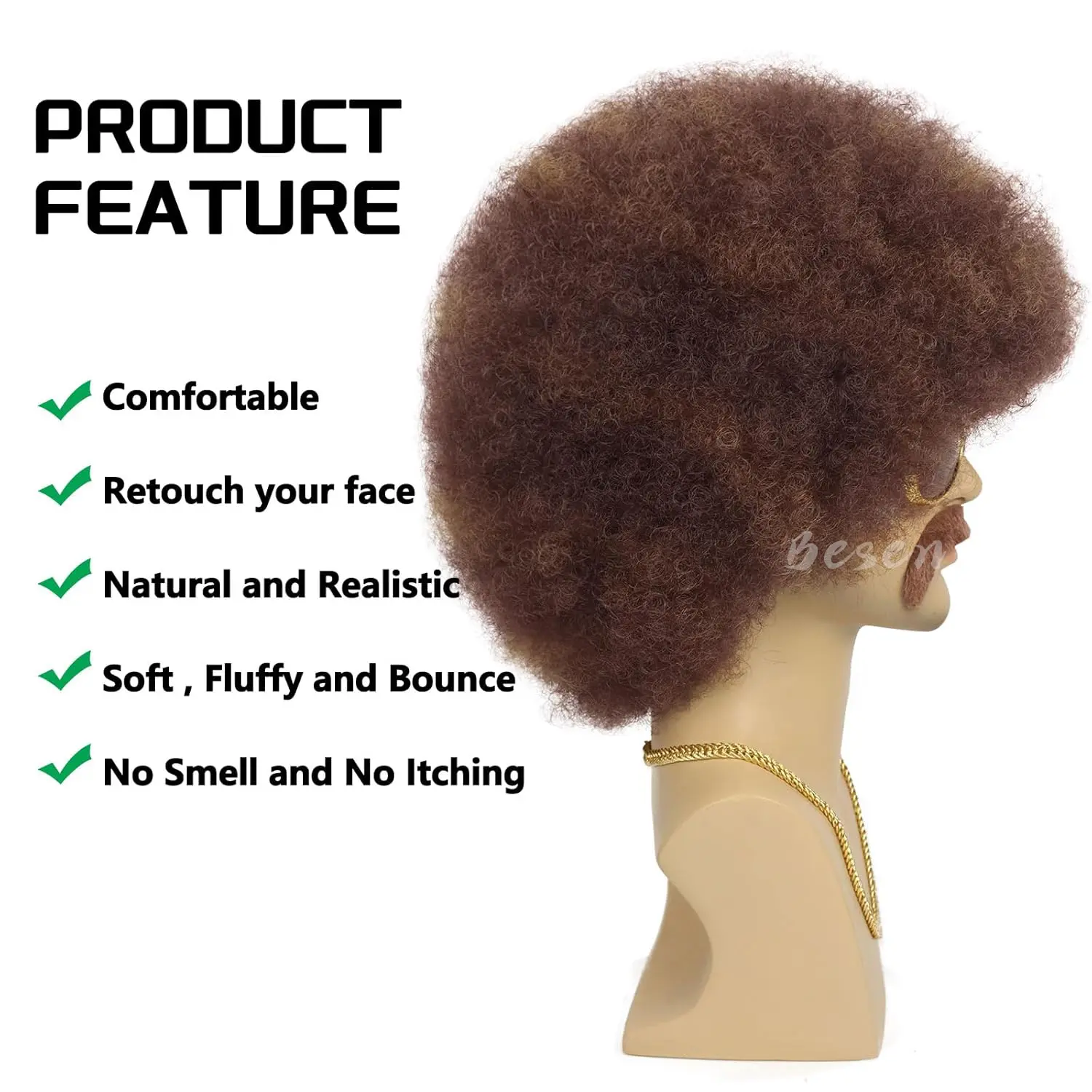 Synthetic 70s Afro Wig for Men Costume Disco Wig Short Curly Wig Fluffy Funny Wig for Party Halloween Hippies Rocker