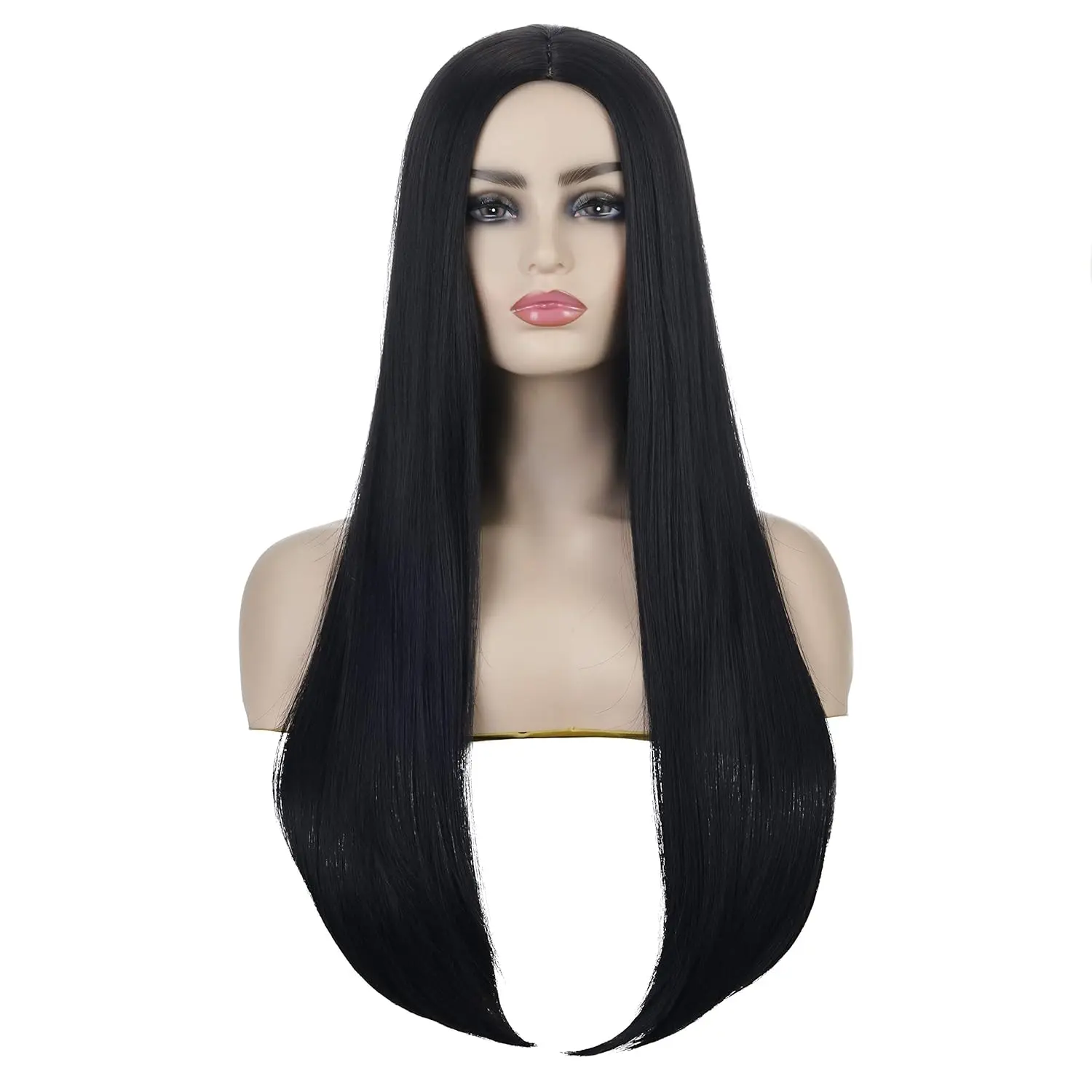 Synthetic Long Black Wig for Morticia Addams Costume Wednesday Wig Straight Wig for Women Halloween Costume Party Cosplay Wig