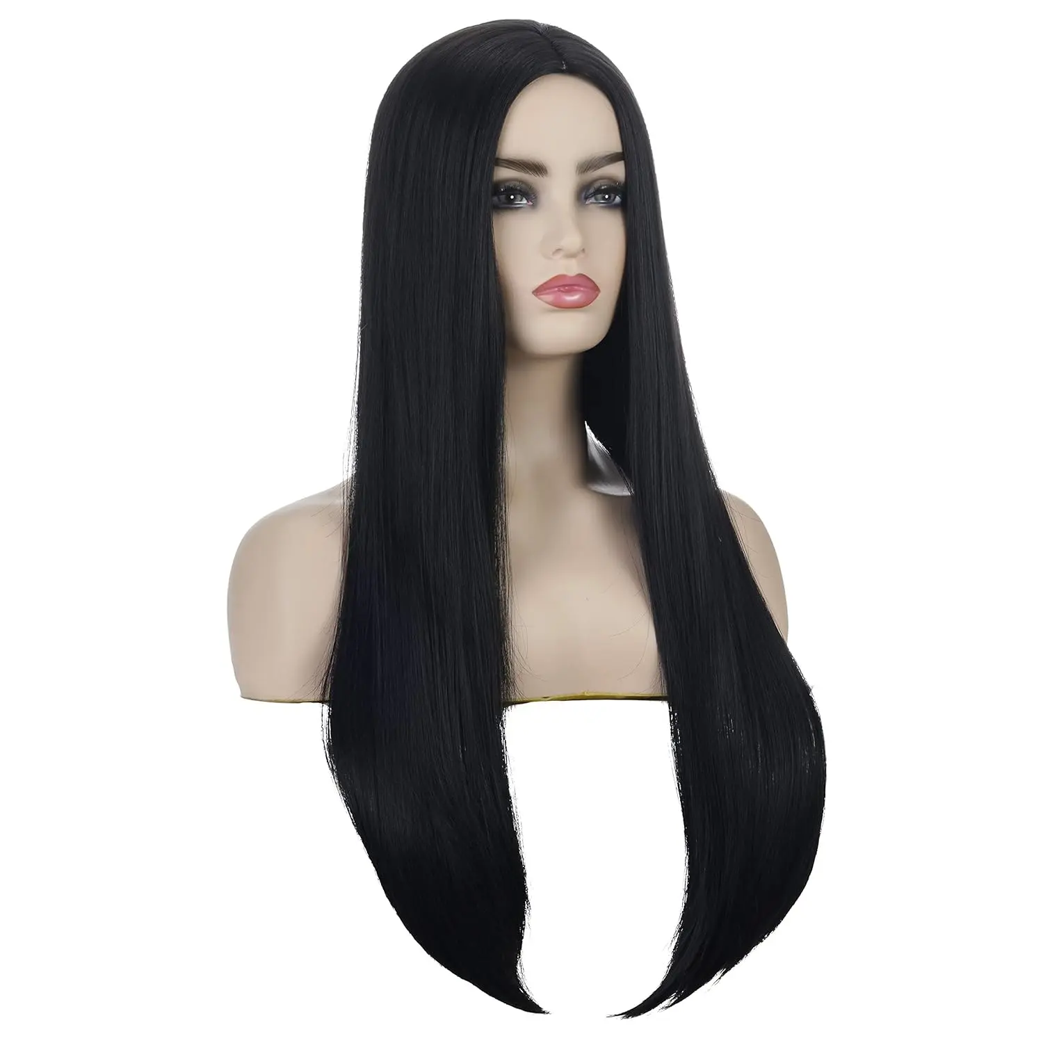 Synthetic Long Black Wig for Morticia Addams Costume Wednesday Wig Straight Wig for Women Halloween Costume Party Cosplay Wig