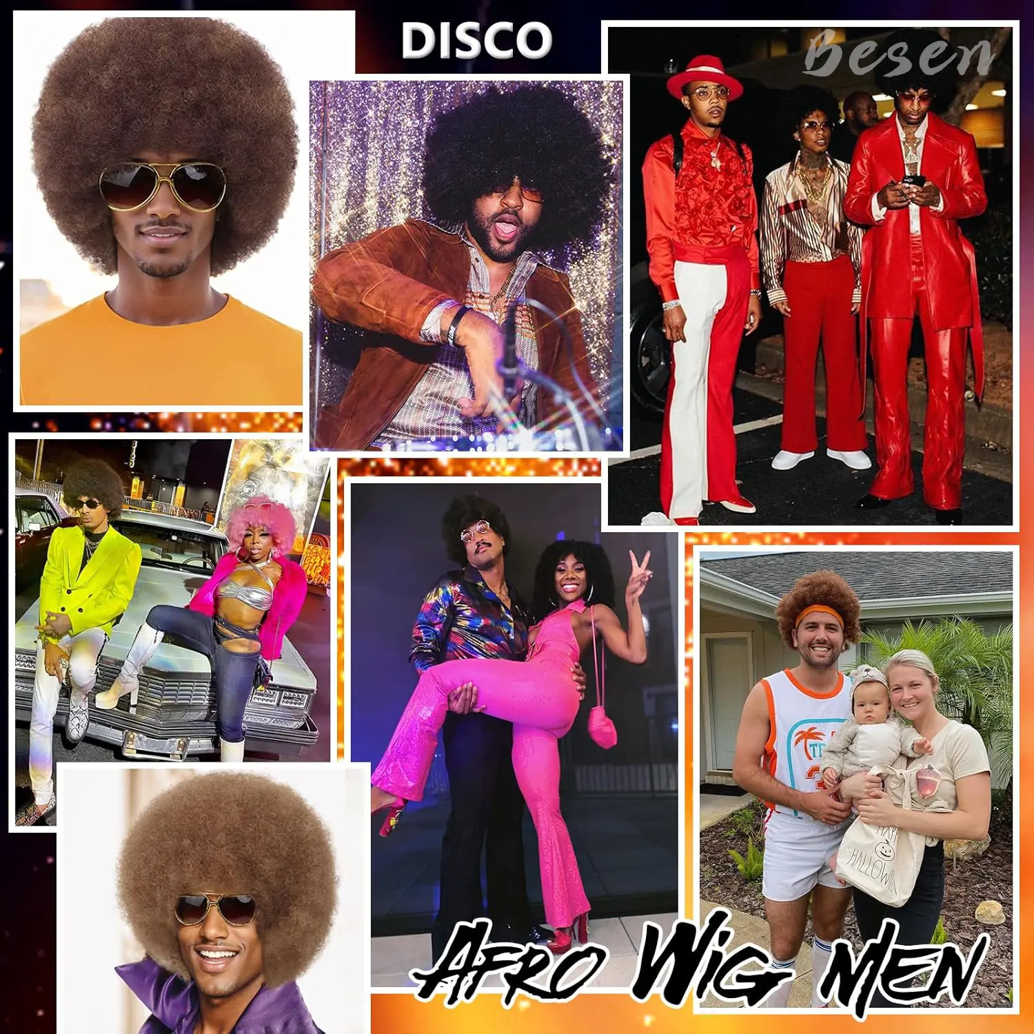 Synthetic 70s Afro Wig for Men Costume Disco Wig Short Curly Wig Fluffy Funny Wig for Party Halloween Hippies Rocker