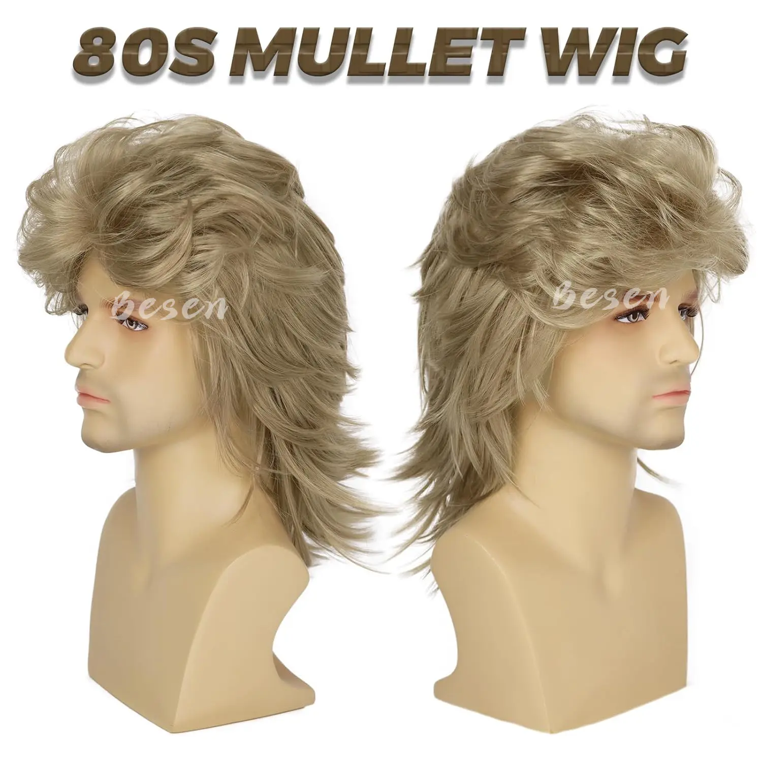 Synthetic Blonde Mullet Wigs for Men Costume 80s Funny Wigs Pop Rock Wig for 70s Mens Fancy Party Cosplay Halloween