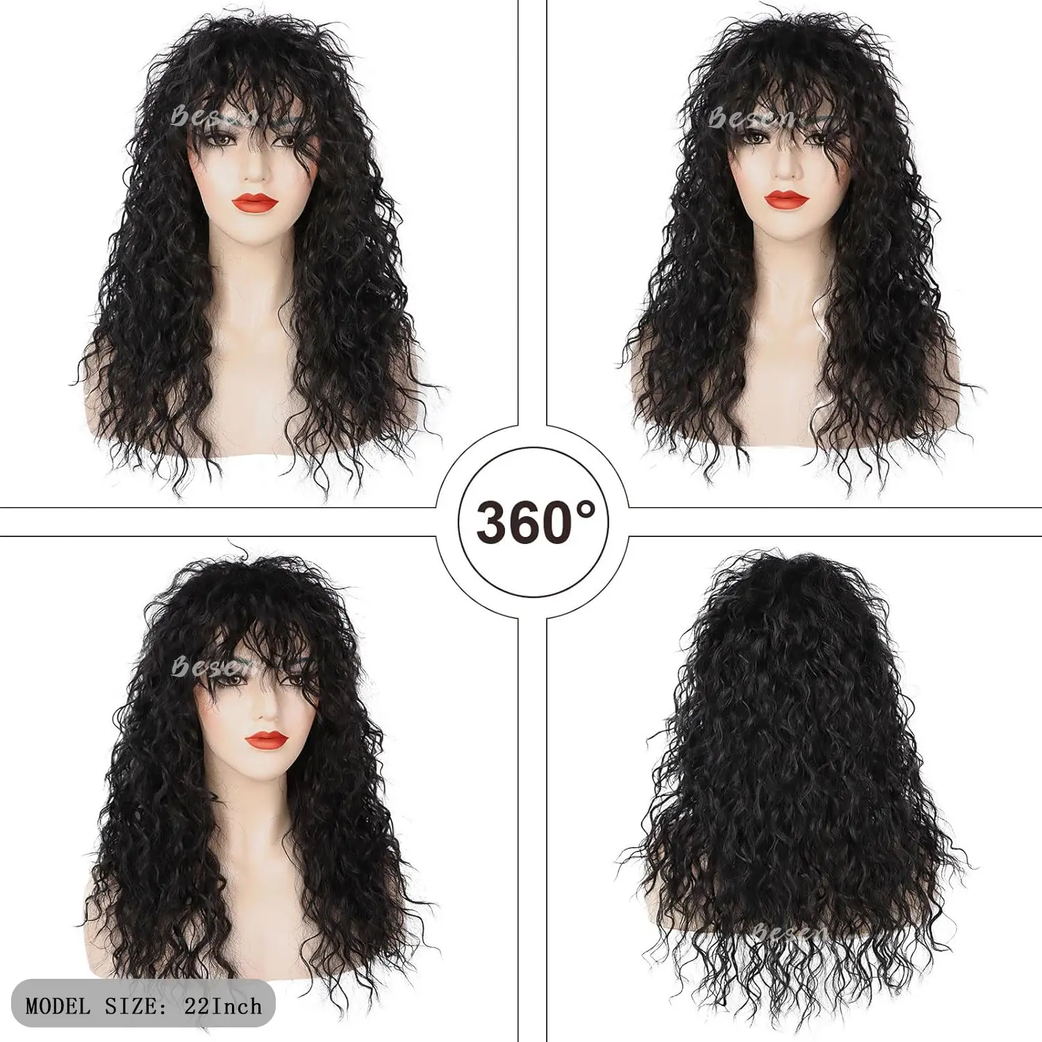 Synthetic 80s Rocker Wig for Men and Women Mullet Wig Long Curly Heavy Metal Funny Wig for Costume Cosplay Halloween Use