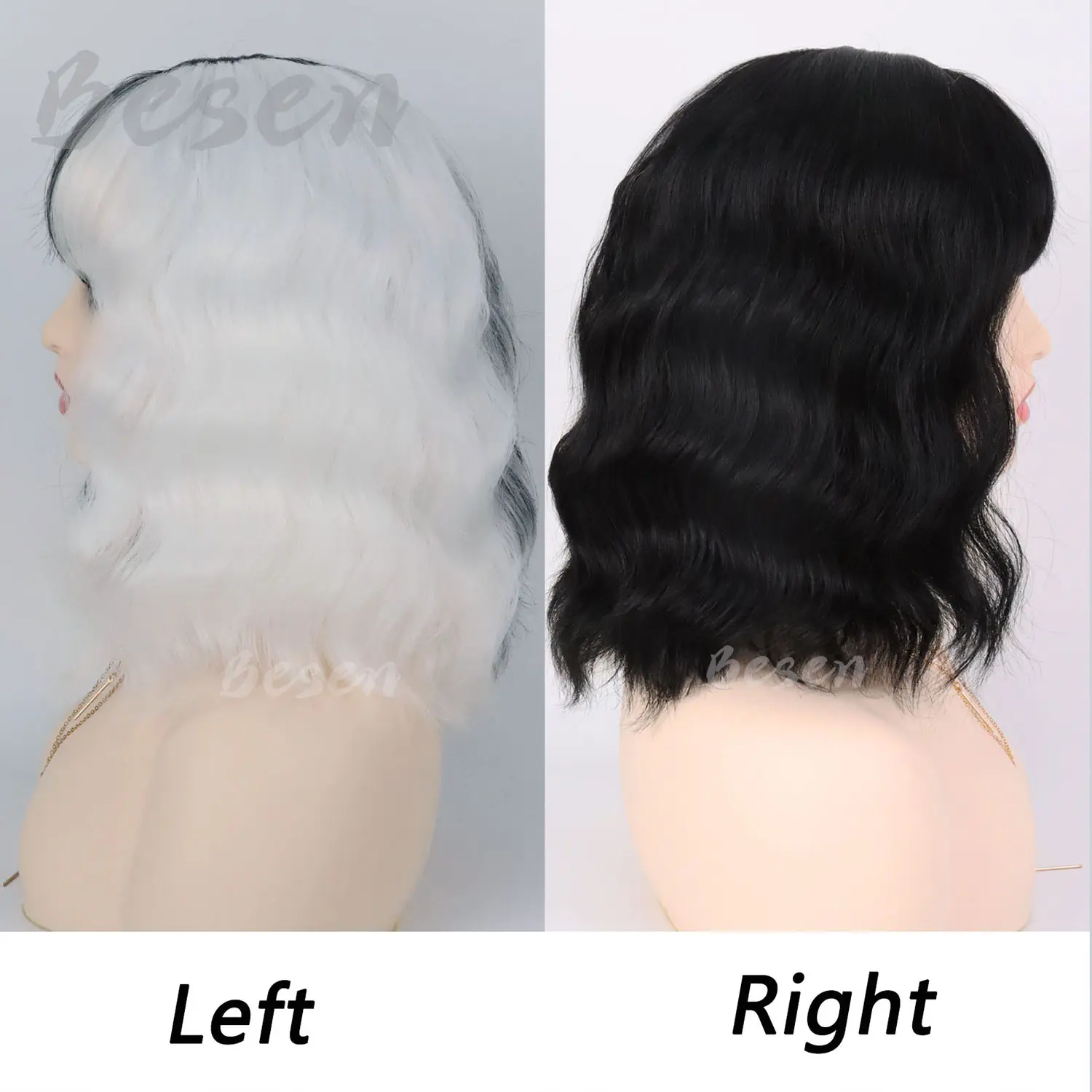 Synthetic Cruella Wig Black and White Wigs for Cruella Deville Costume Women Short Bob Wavy Curly Wigs Party Cosplay Halloween