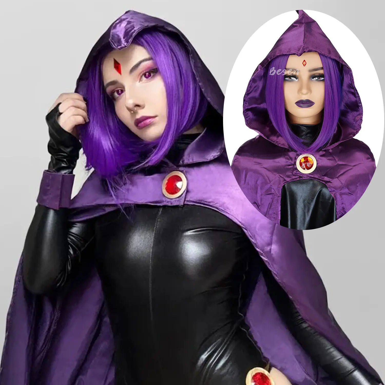 Synthetic Purple Wig Short Straight Bob Wig Hair Cosplay Wig for Halloween Costume Party Anime Wig