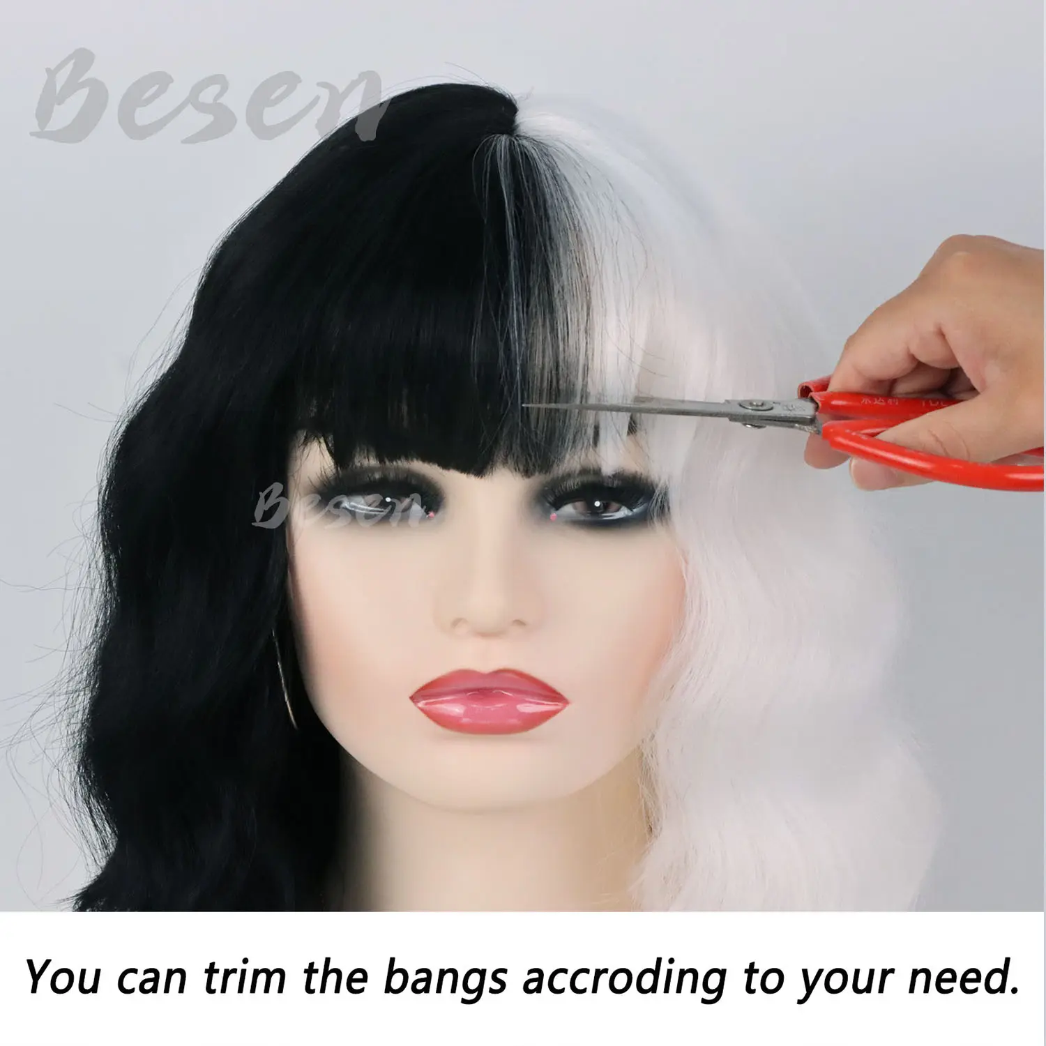 Synthetic Cruella Wig Black and White Wigs for Cruella Deville Costume Women Short Bob Wavy Curly Wigs Party Cosplay Halloween
