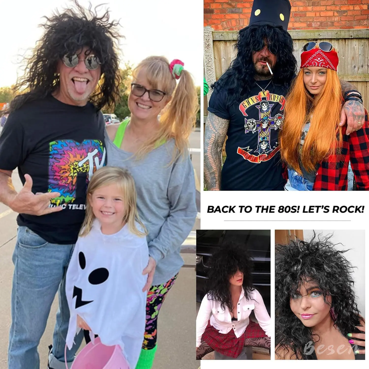 Synthetic 80s Rocker Wig for Men and Women Mullet Wig Long Curly Heavy Metal Funny Wig for Costume Cosplay Halloween Use