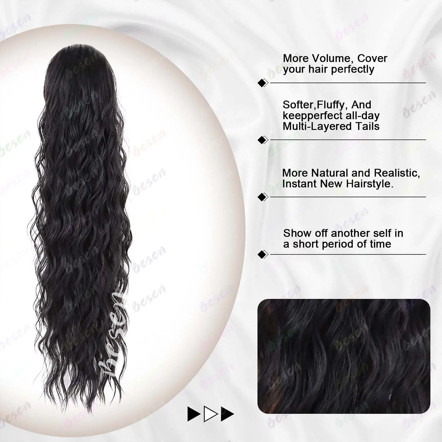 Synthetic Long Curly Drawstring Ponytail for Women 24" Black Blonde Brown Mix Color Ponytail Clip in Hair Extensions for Daily