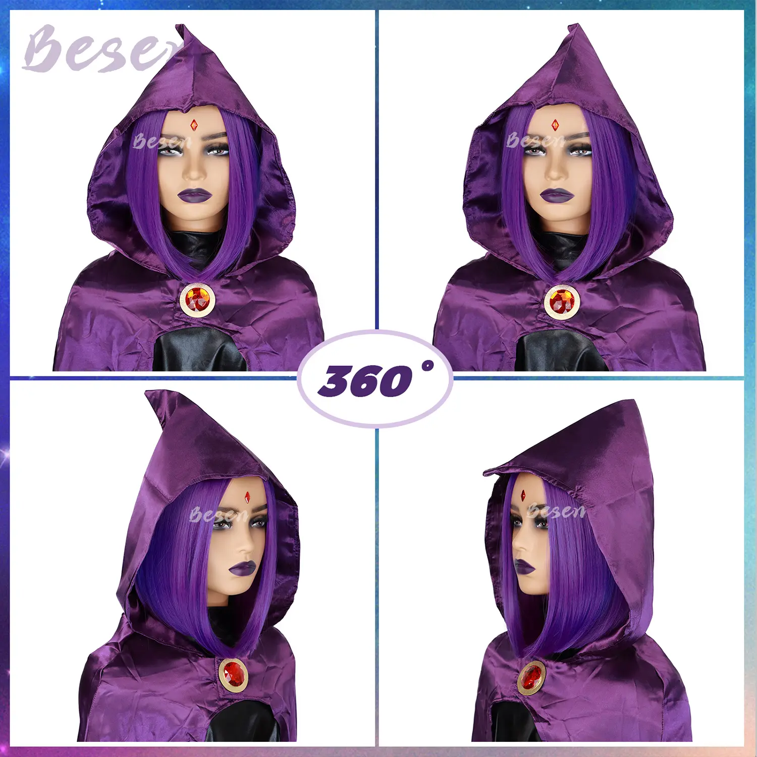 Synthetic Purple Wig Short Straight Bob Wig Hair Cosplay Wig for Halloween Costume Party Anime Wig