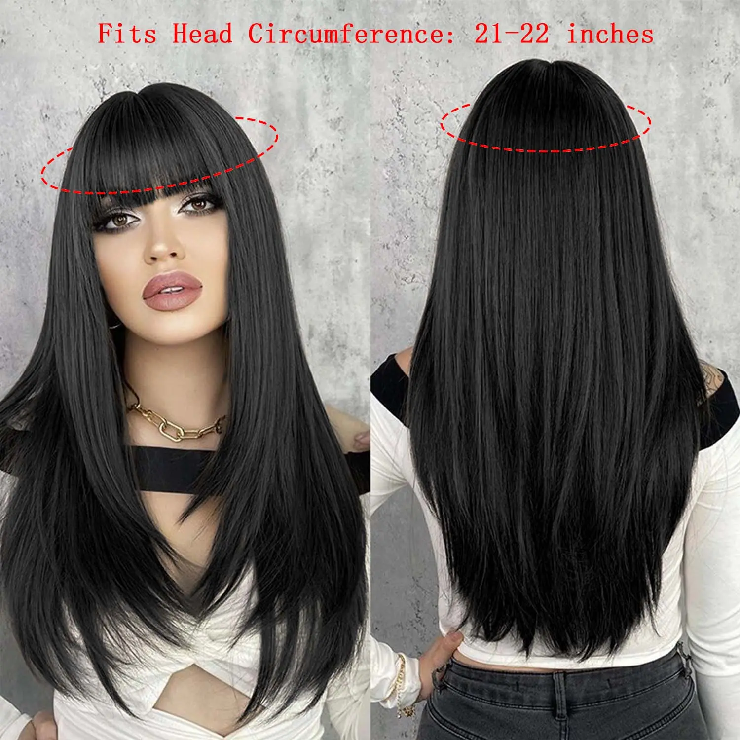 Synthetic Black Wig Female Simulation Hair High Level Long Hair Air Natural French Bangs Heat Resistant Fiber Wigs for Women