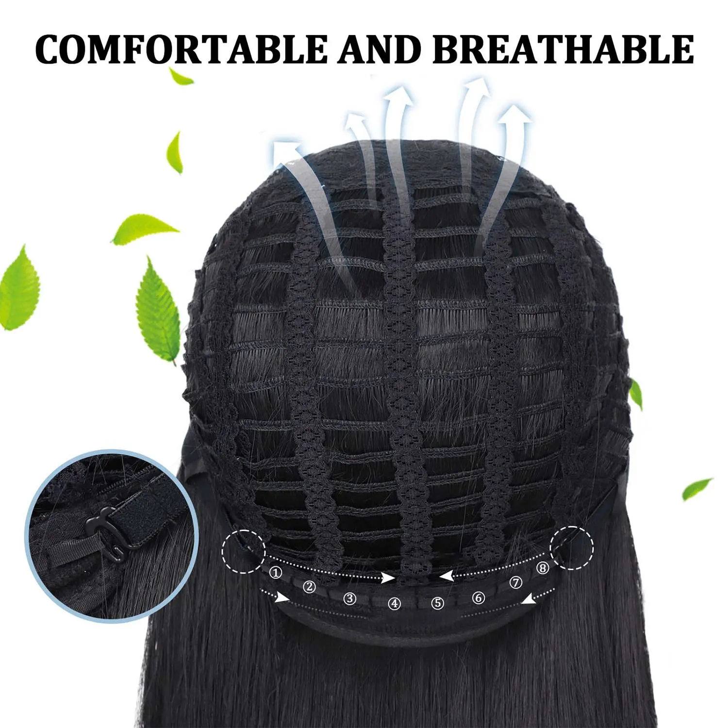 Synthetic Black Wig Female Simulation Hair High Level Long Hair Air Natural French Bangs Heat Resistant Fiber Wigs for Women