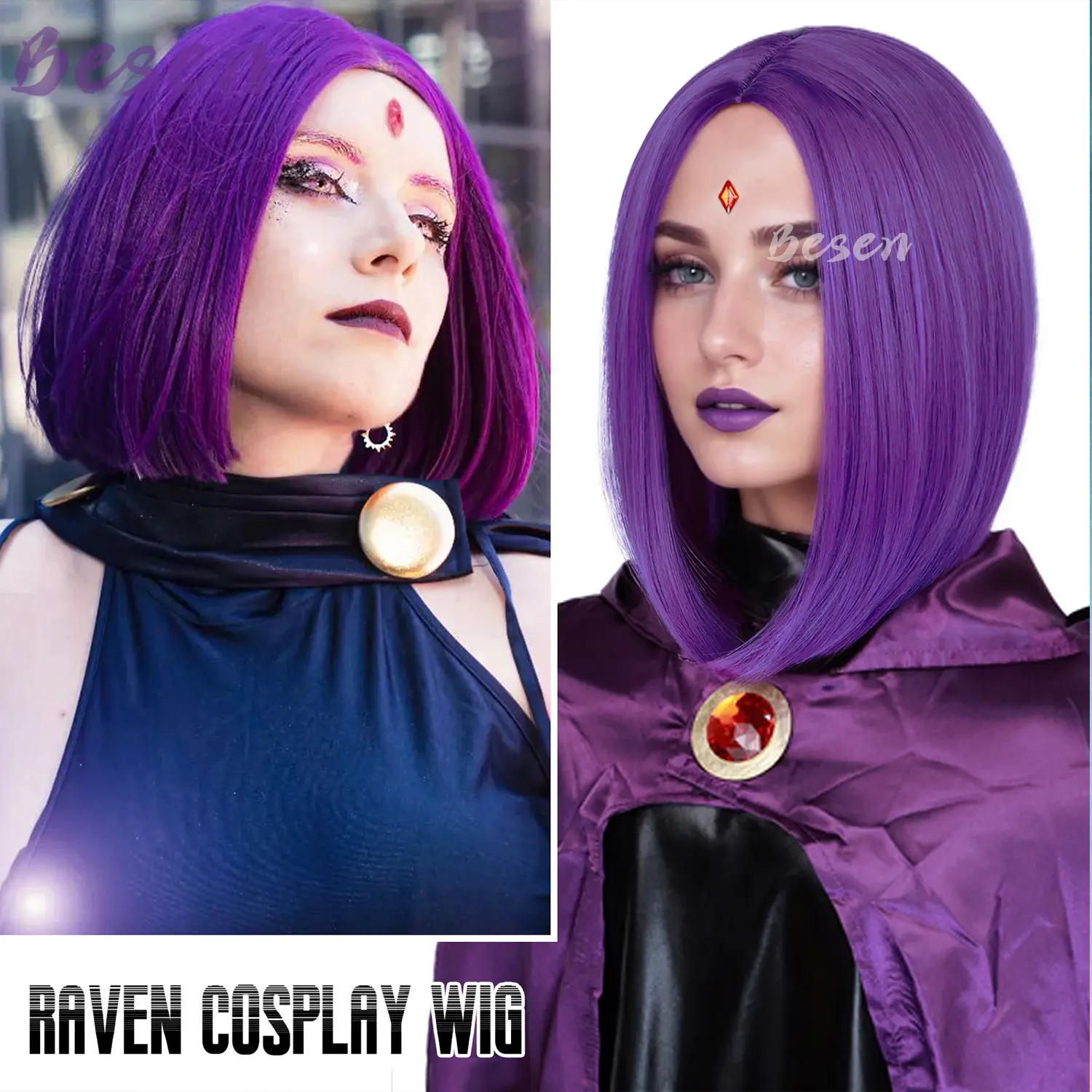 Synthetic Purple Wig Short Straight Bob Wig Hair Cosplay Wig for Halloween Costume Party Anime Wig