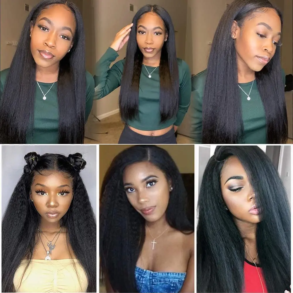 Synthetic Black Yaki Kinky Straight U Part Wig for Black Women Long Kinky Straight U Part Wig Clip In Hair Extensions for Women
