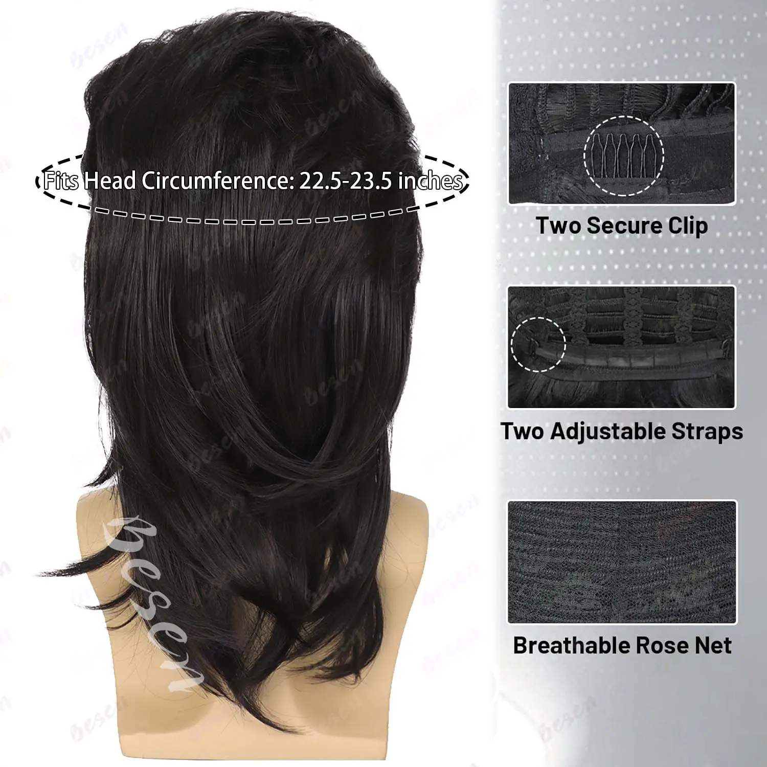 Synthetic Black Mullet Wigs for Men,18“ Emo Wig 80s 90s Party Accessory Cosplay Wig Halloween Man,Joe Dirt Wig,Multi-colored Wig