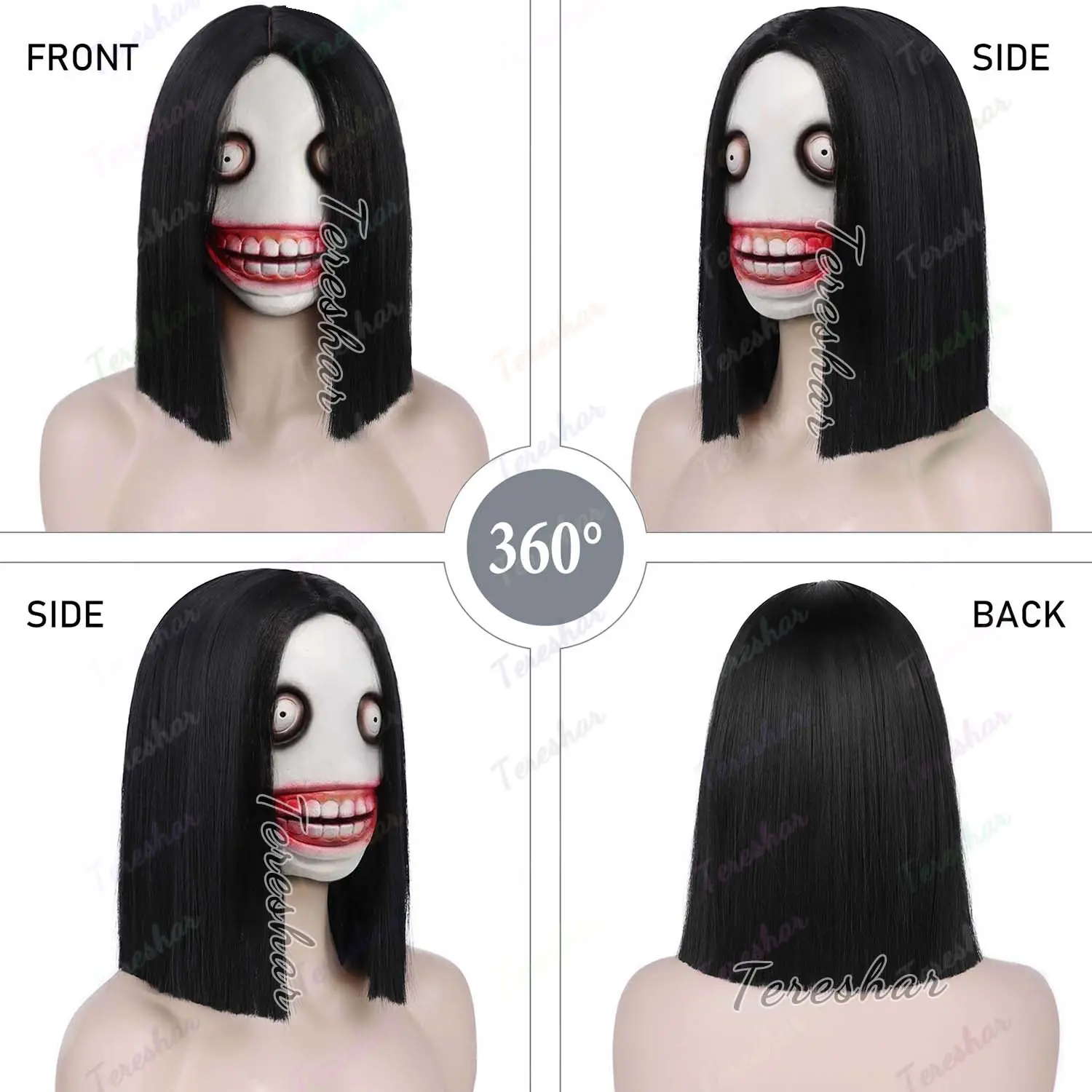 Synthetic Halloween Horror Devil Cosplay Wig Smile Face Ghost Party Prop Exorcism Long Hair Wig Anime Realistic Mechanism Wig