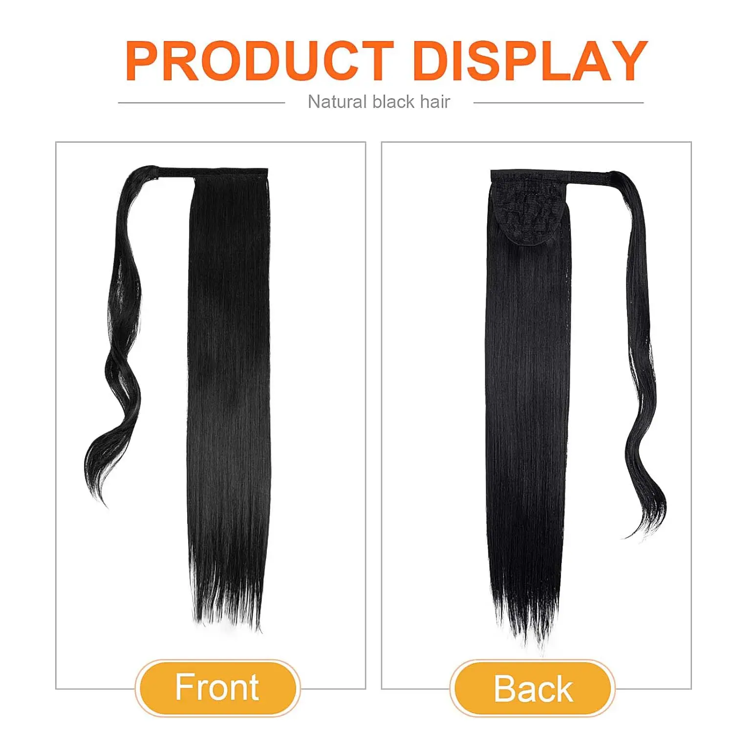 Synthetic 24" Long Straight Wrap Around Clip In Ponytail Hair Extension Heat Pony Tail for Women Fake Hair