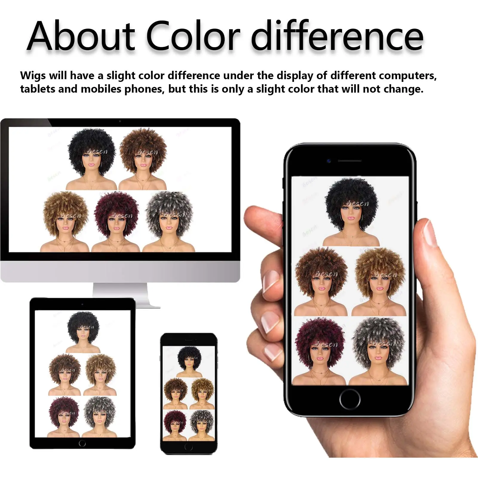 Synthetic Afro Wig for Black Women Kinky Curly Wig Short Curly Wig with Bangs Curly Hair Wig for Daily Party, Multi-colored Wig
