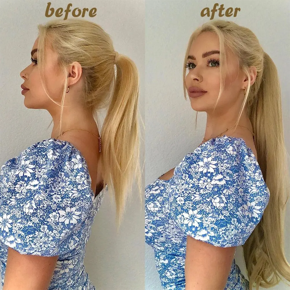 Synthetic 24" Long Straight Wrap Around Clip In Ponytail Hair Extension Heat Pony Tail for Women Fake Hair