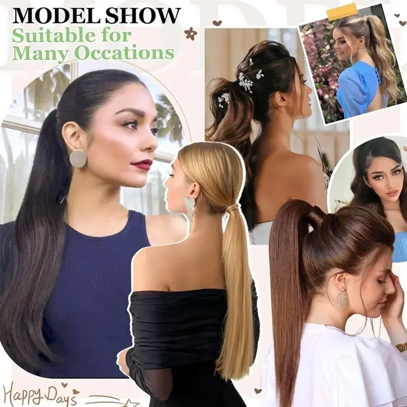 Synthetic Long Straight Claw Clip On Ponytail Hair Extensions 22Inch Heat Resistant Pony Tail Hair Piece for Women Daily Party