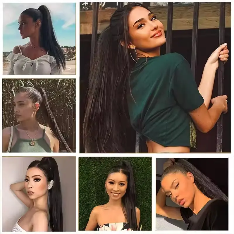 Synthetic Long Straight Claw Clip On Ponytail Hair Extensions 22Inch Heat Resistant Pony Tail Hair Piece for Women Daily Party