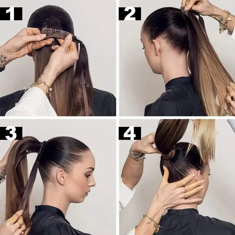 Synthetic 24" Long Straight Wrap Around Clip In Ponytail Hair Extension Heat Pony Tail for Women Fake Hair