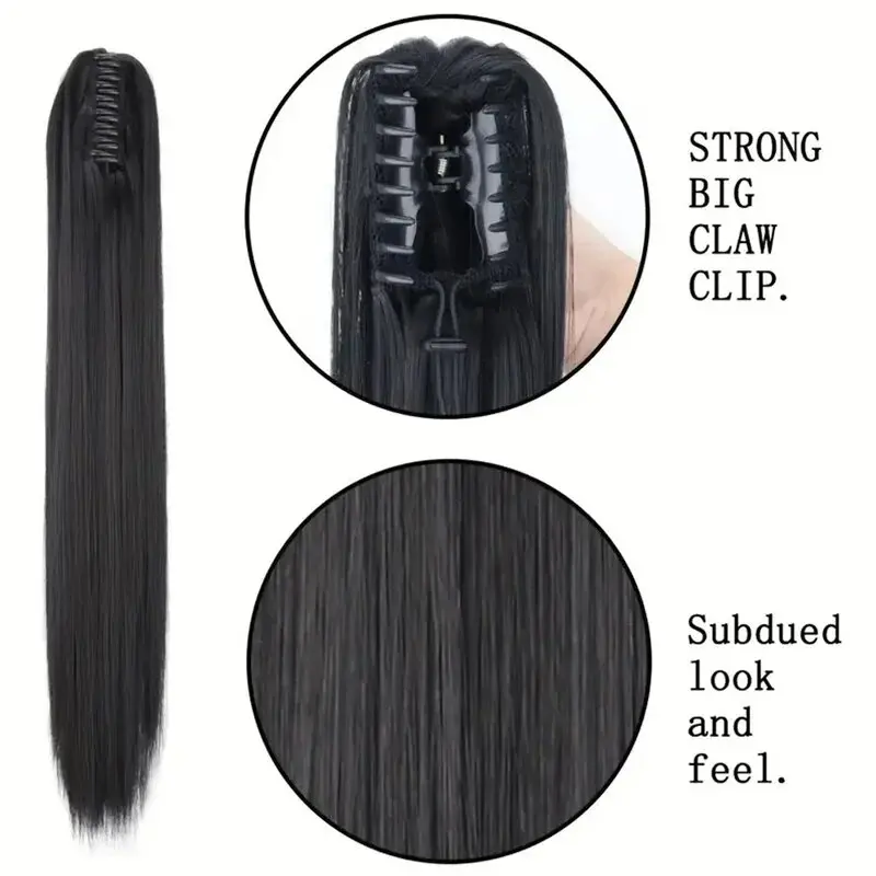 Synthetic Long Straight Claw Clip On Ponytail Hair Extensions 22Inch Heat Resistant Pony Tail Hair Piece for Women Daily Party