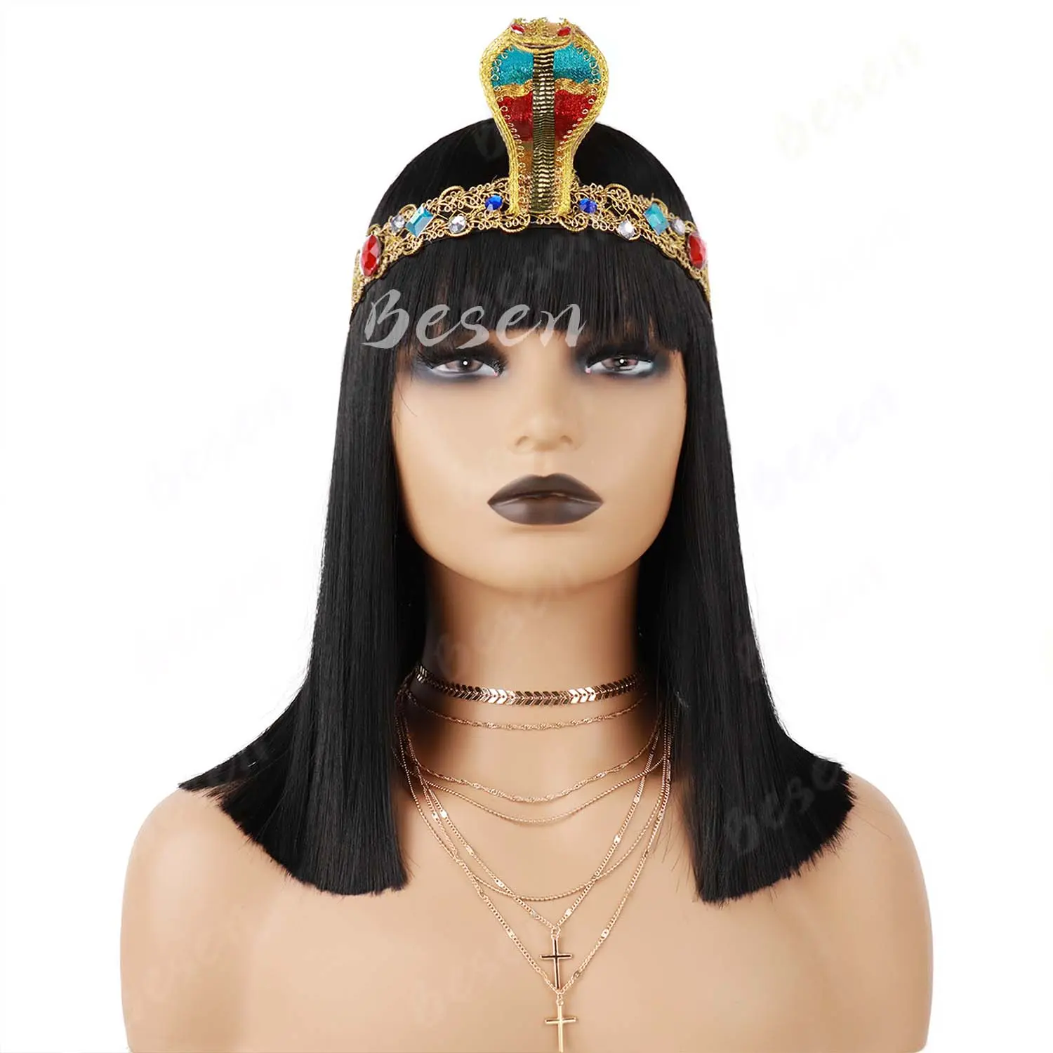 Synthetic Queens of Egypt Black Bob Wigs for Women Party Short Straight Bob Wig Halloween Costumes Cosplay Wigs Cleopatra Wig