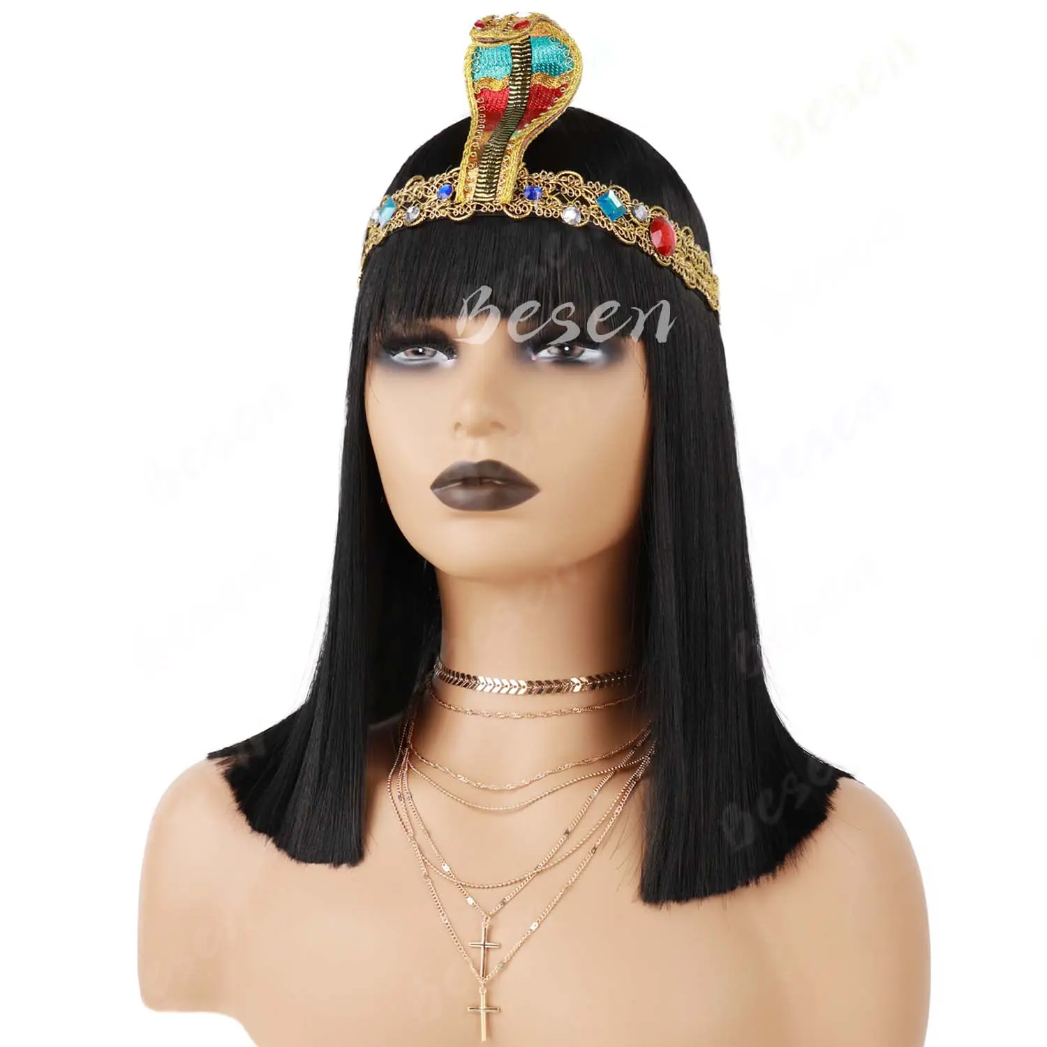 Synthetic Queens of Egypt Black Bob Wigs for Women Party Short Straight Bob Wig Halloween Costumes Cosplay Wigs Cleopatra Wig