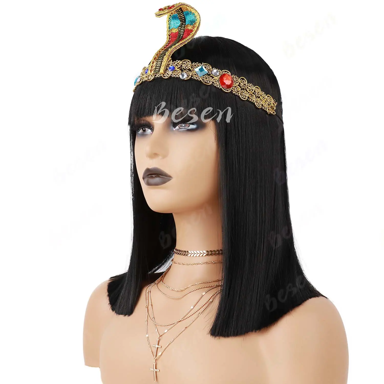Synthetic Queens of Egypt Black Bob Wigs for Women Party Short Straight Bob Wig Halloween Costumes Cosplay Wigs Cleopatra Wig