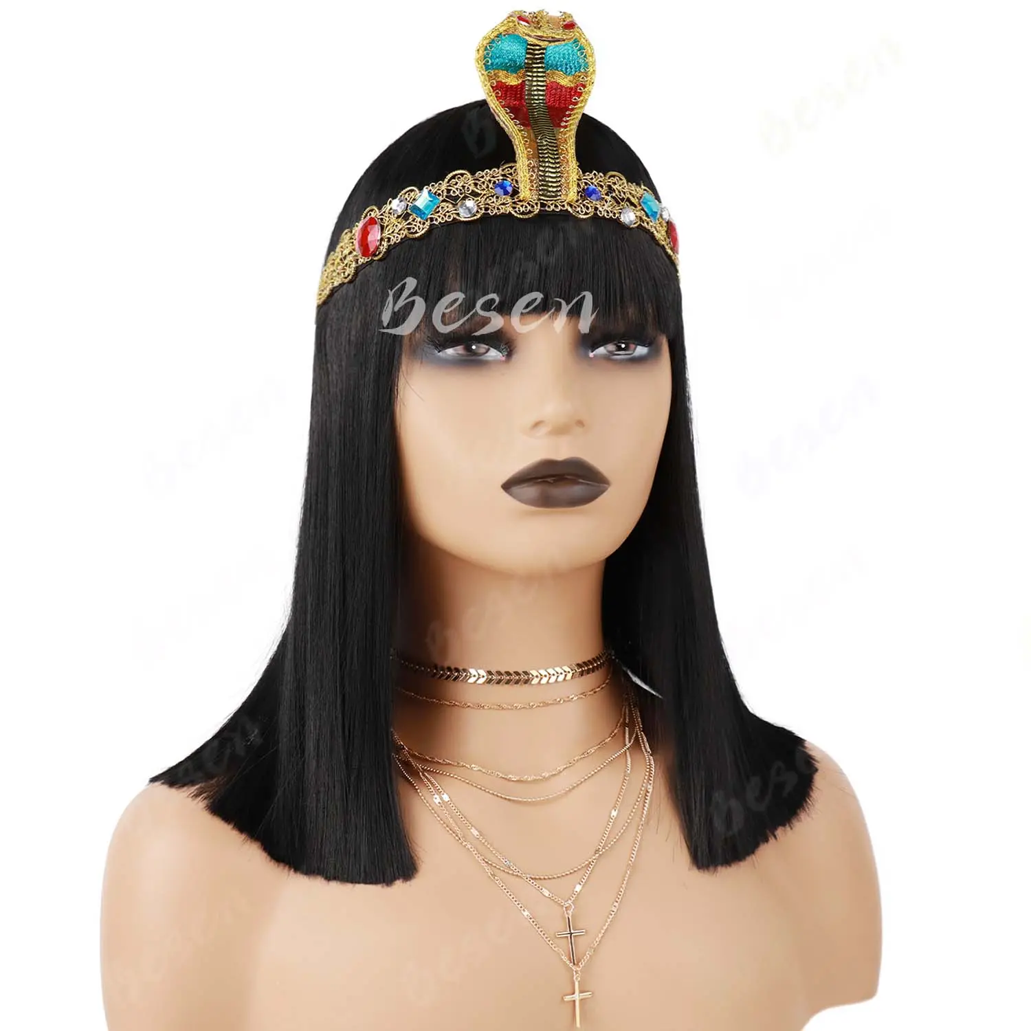 Synthetic Queens of Egypt Black Bob Wigs for Women Party Short Straight Bob Wig Halloween Costumes Cosplay Wigs Cleopatra Wig