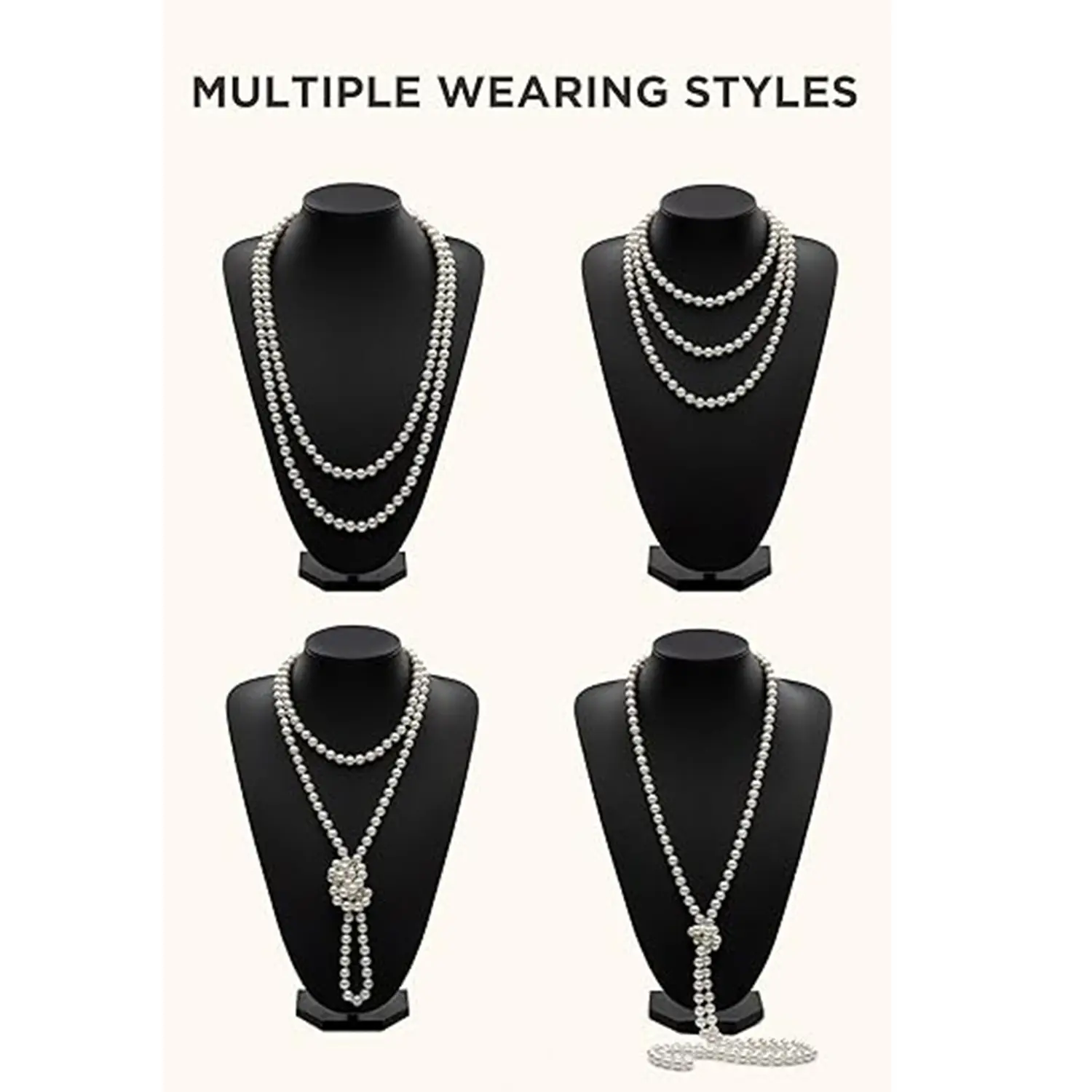 1920s Flapper Accessories Gatsby Costume Accessories Set 20s Flapper Headband Pearl Necklace Gloves Plastic Holder for Women