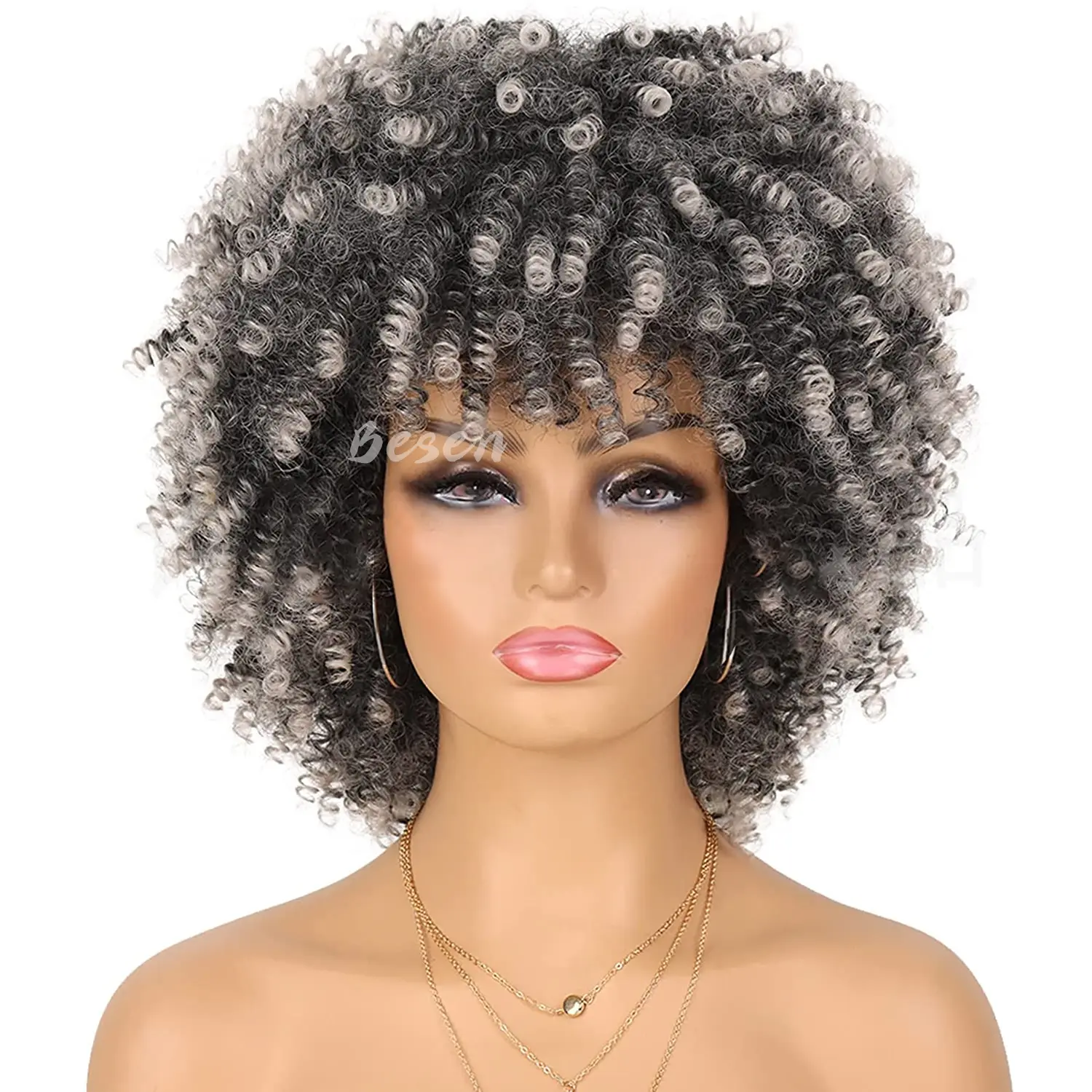 Synthetic Curly Wigs for Women Short Afro Bomb Curly Wig with Bangs Synthetic Fiber Short Curly Wig Daily Party Use