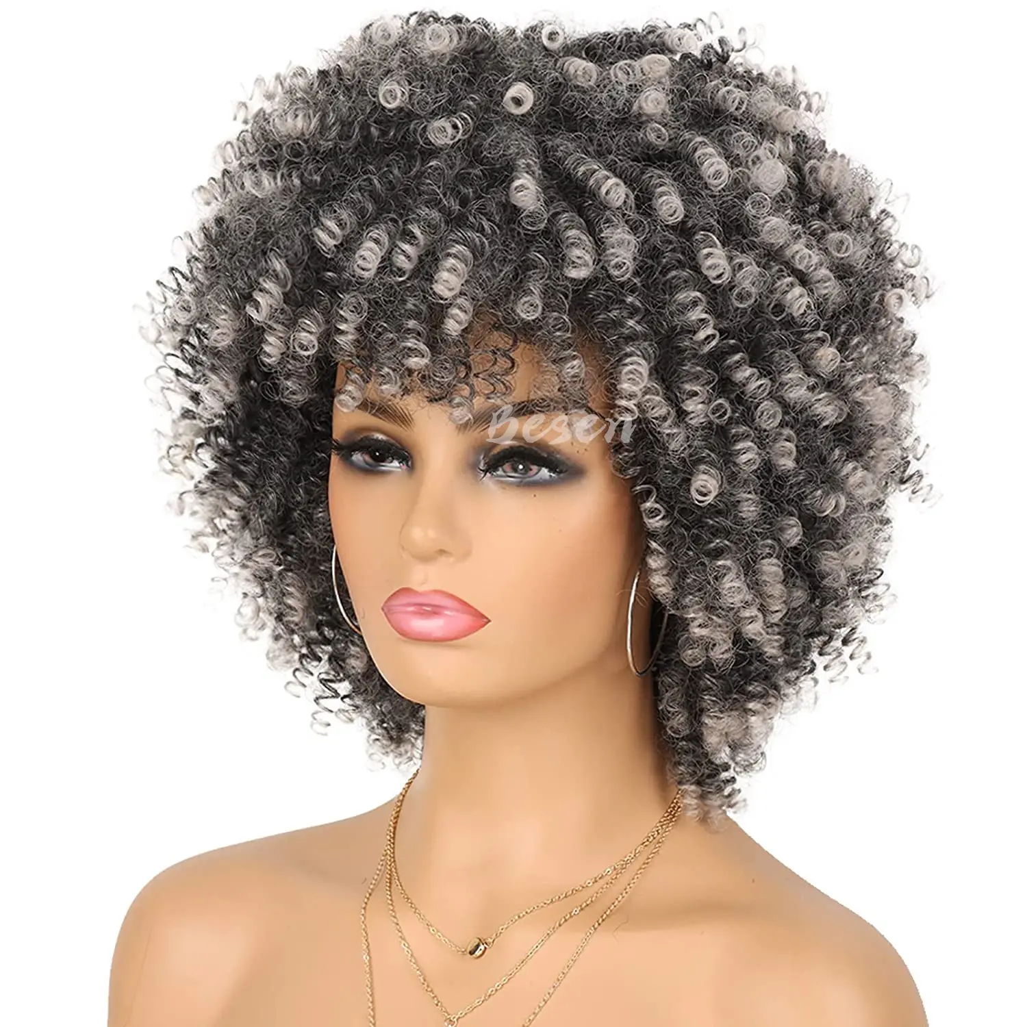 Synthetic Curly Wigs for Women Short Afro Bomb Curly Wig with Bangs Synthetic Fiber Short Curly Wig Daily Party Use