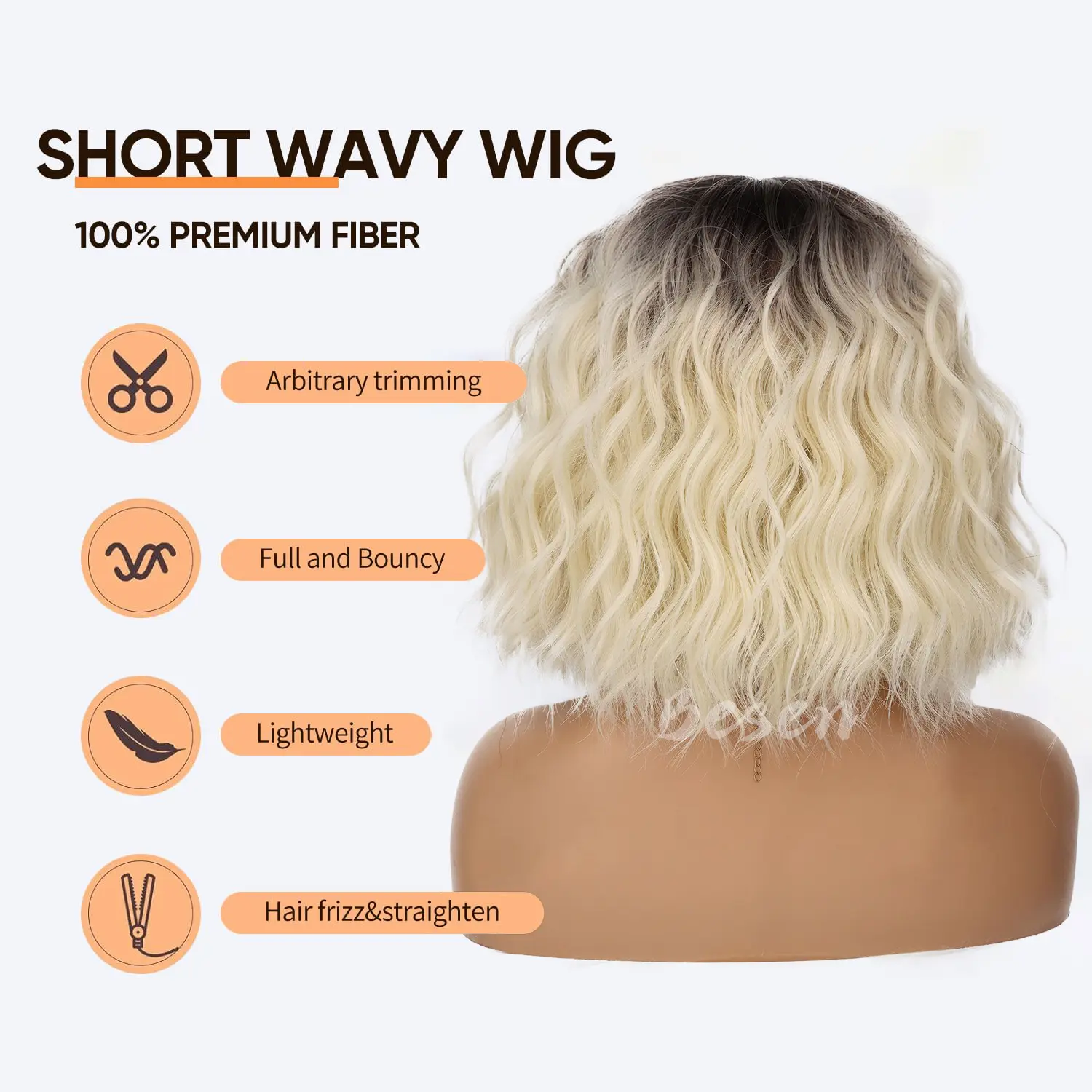 Synthetic Short Curly Wigs for Women Wavy Bob Wig with Bangs Medium Length Hair Water Wave Wig Colorful Wigs