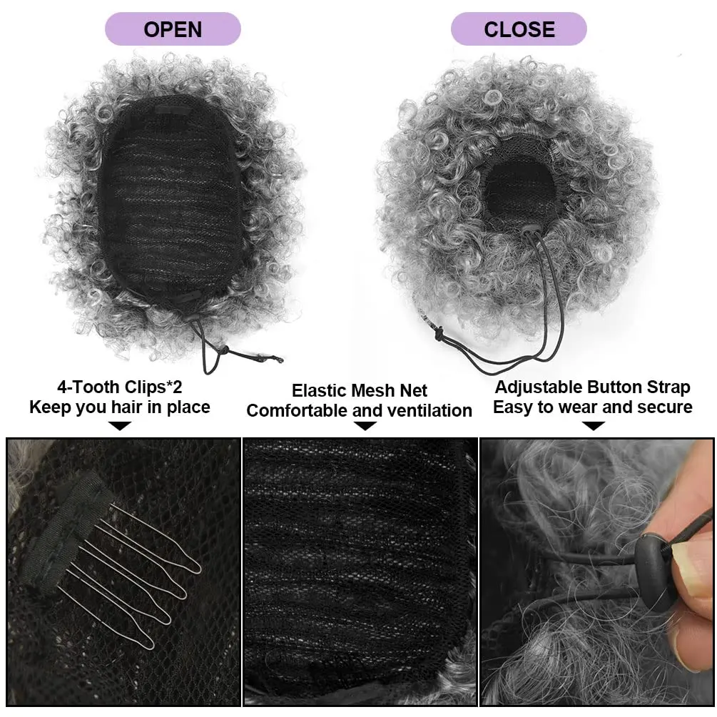 Synthetic Afro Puff Drawstring Ponytail Extension for Black Women Short Afro Kinkys Curly Afro Bun Extension Hairpieces