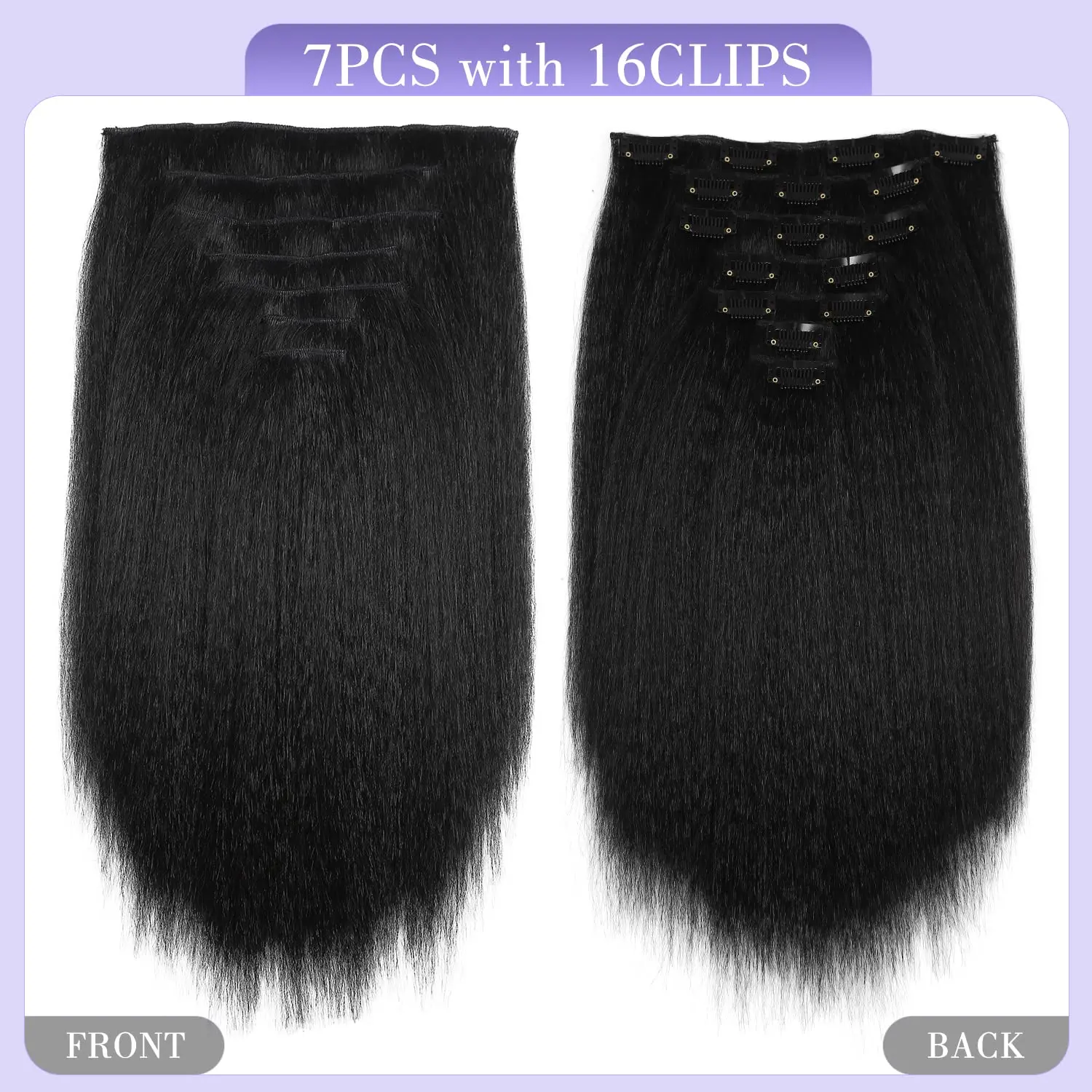 Synthetic Yaki Clip In Hair Extensions Yaki Straight 7Pcs/set 16Clip-In Hairpieces for Black Women Daily Use, Multiple Inches