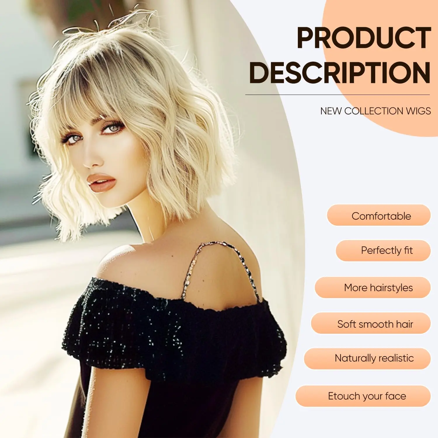 Synthetic Short Curly Wigs for Women Wavy Bob Wig with Bangs Medium Length Hair Water Wave Wig Colorful Wigs