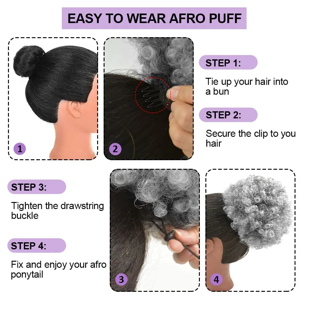 Synthetic Afro Puff Drawstring Ponytail Extension for Black Women Short Afro Kinkys Curly Afro Bun Extension Hairpieces