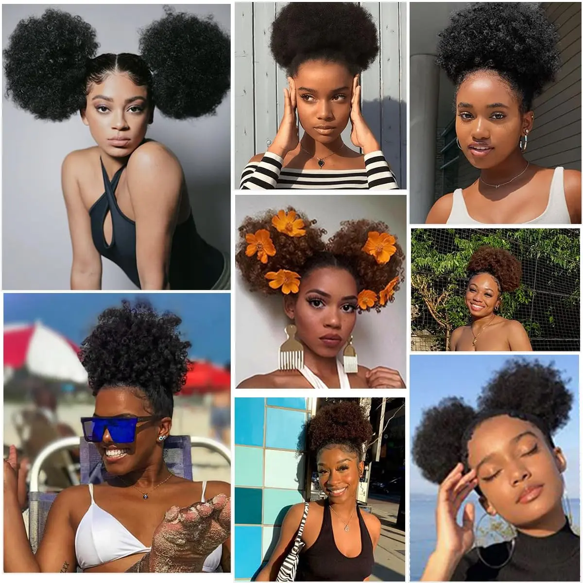 Synthetic Afro Puff Drawstring Ponytail Extension for Black Women Short Afro Kinkys Curly Afro Bun Extension Hairpieces