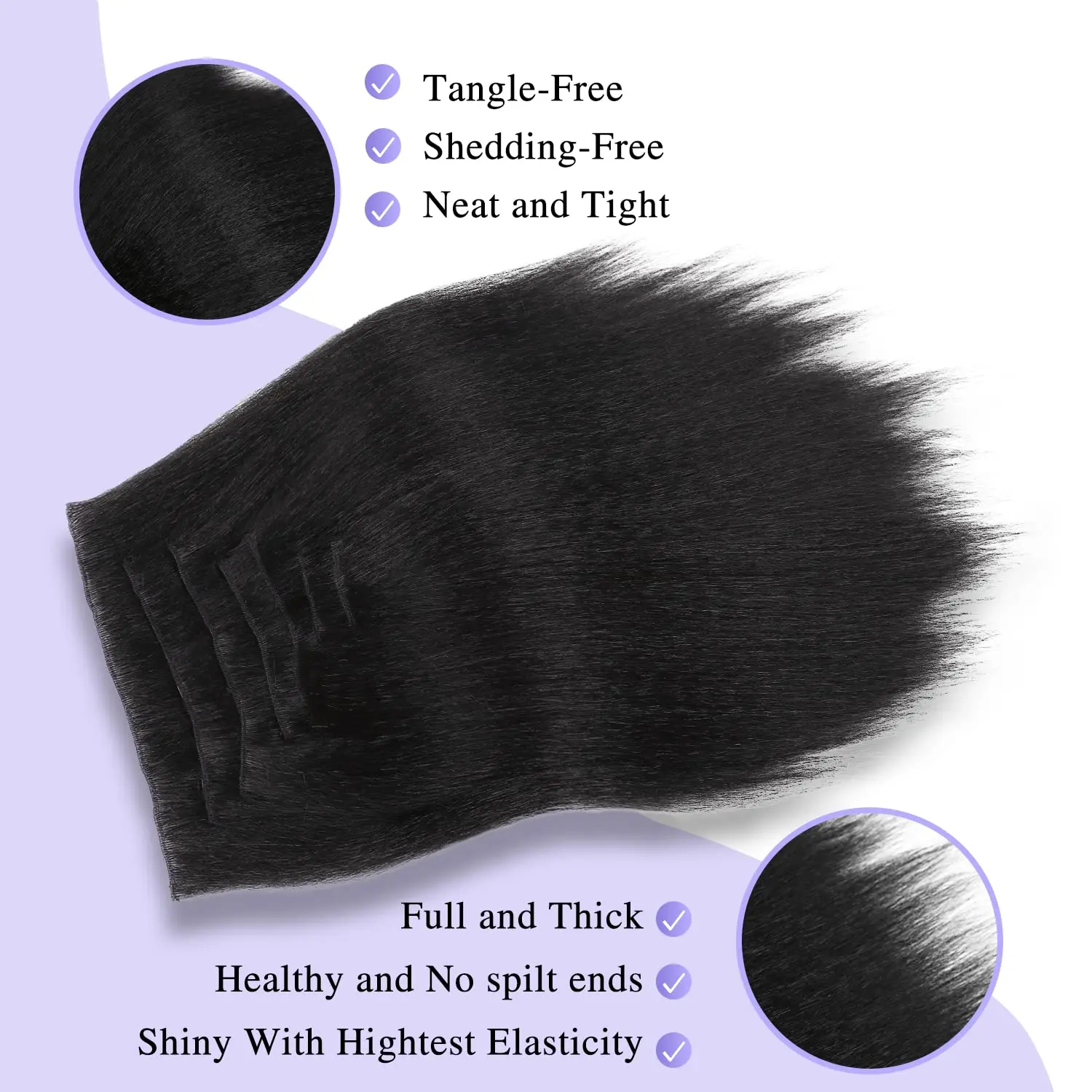 Synthetic Yaki Clip In Hair Extensions Yaki Straight 7Pcs/set 16Clip-In Hairpieces for Black Women Daily Use, Multiple Inches