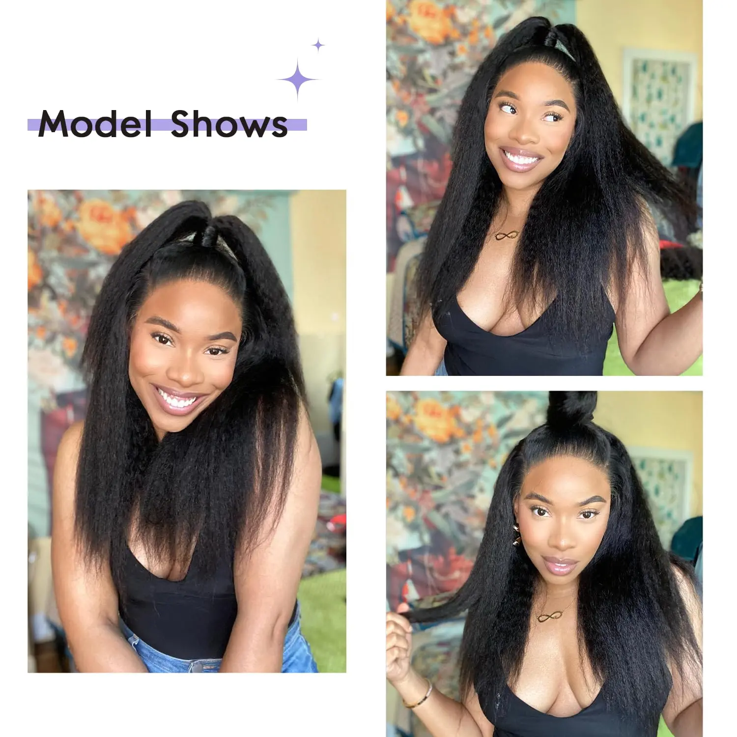 Synthetic Yaki Clip In Hair Extensions Yaki Straight 7Pcs/set 16Clip-In Hairpieces for Black Women Daily Use, Multiple Inches