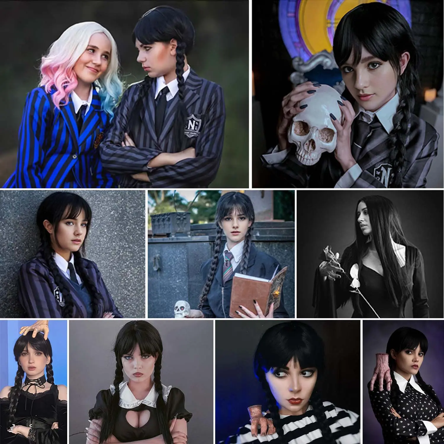 Synthetic Long Black Wigs for Women Braided Wig with Bangs Synthetic Wigs Costume Party Wigs for Women Family Cosplay Halloween