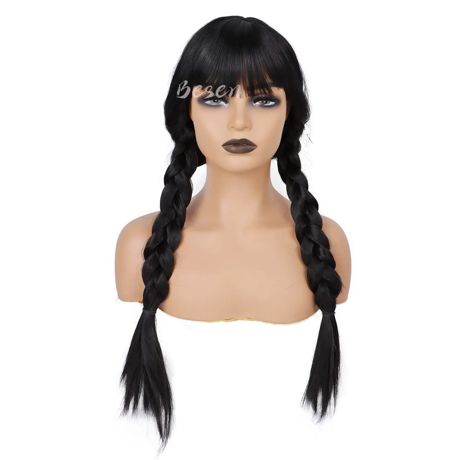 Synthetic Long Black Wigs for Women Braided Wig with Bangs Synthetic Wigs Costume Party Wigs for Women Family Cosplay Halloween
