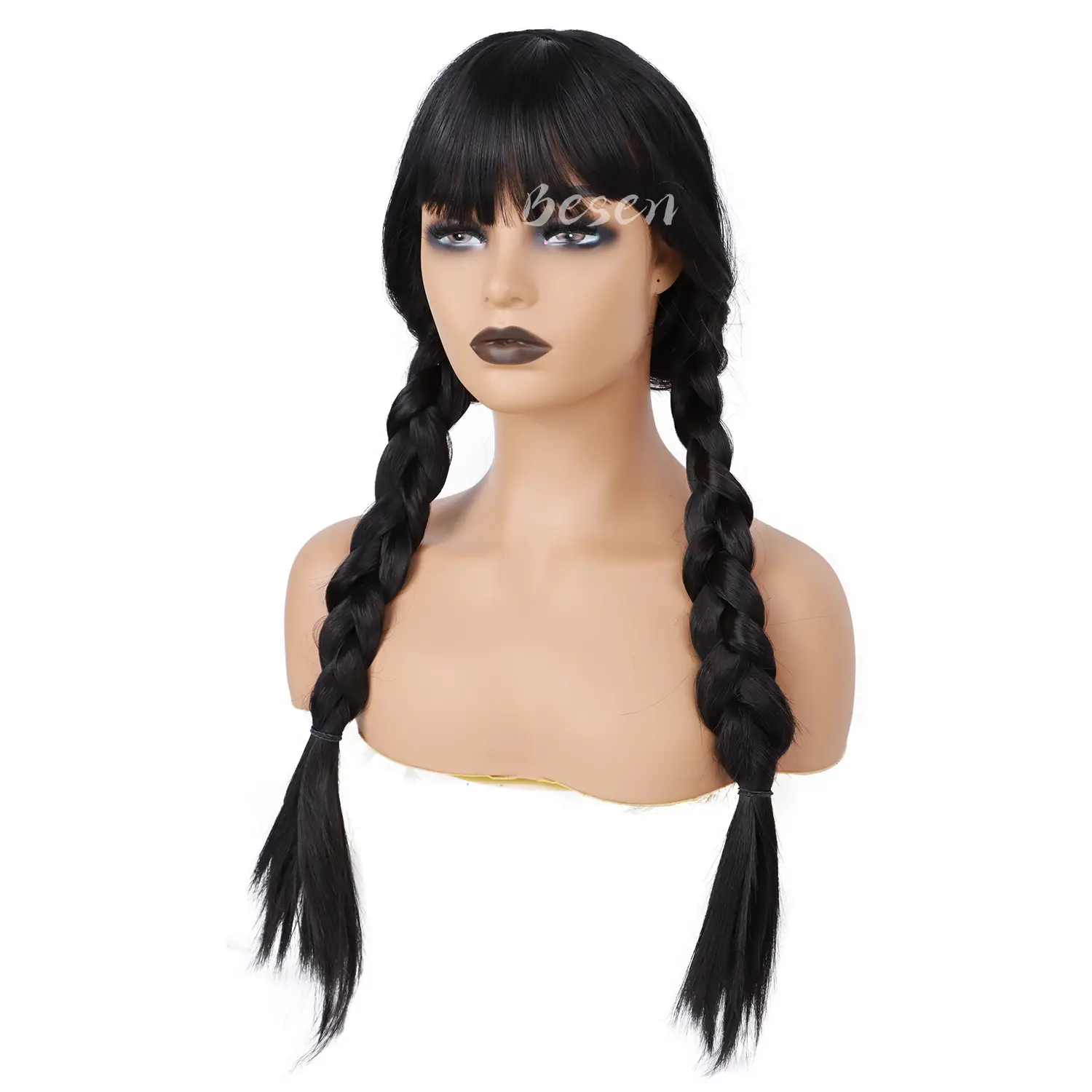 Synthetic Long Black Wigs for Women Braided Wig with Bangs Synthetic Wigs Costume Party Wigs for Women Family Cosplay Halloween