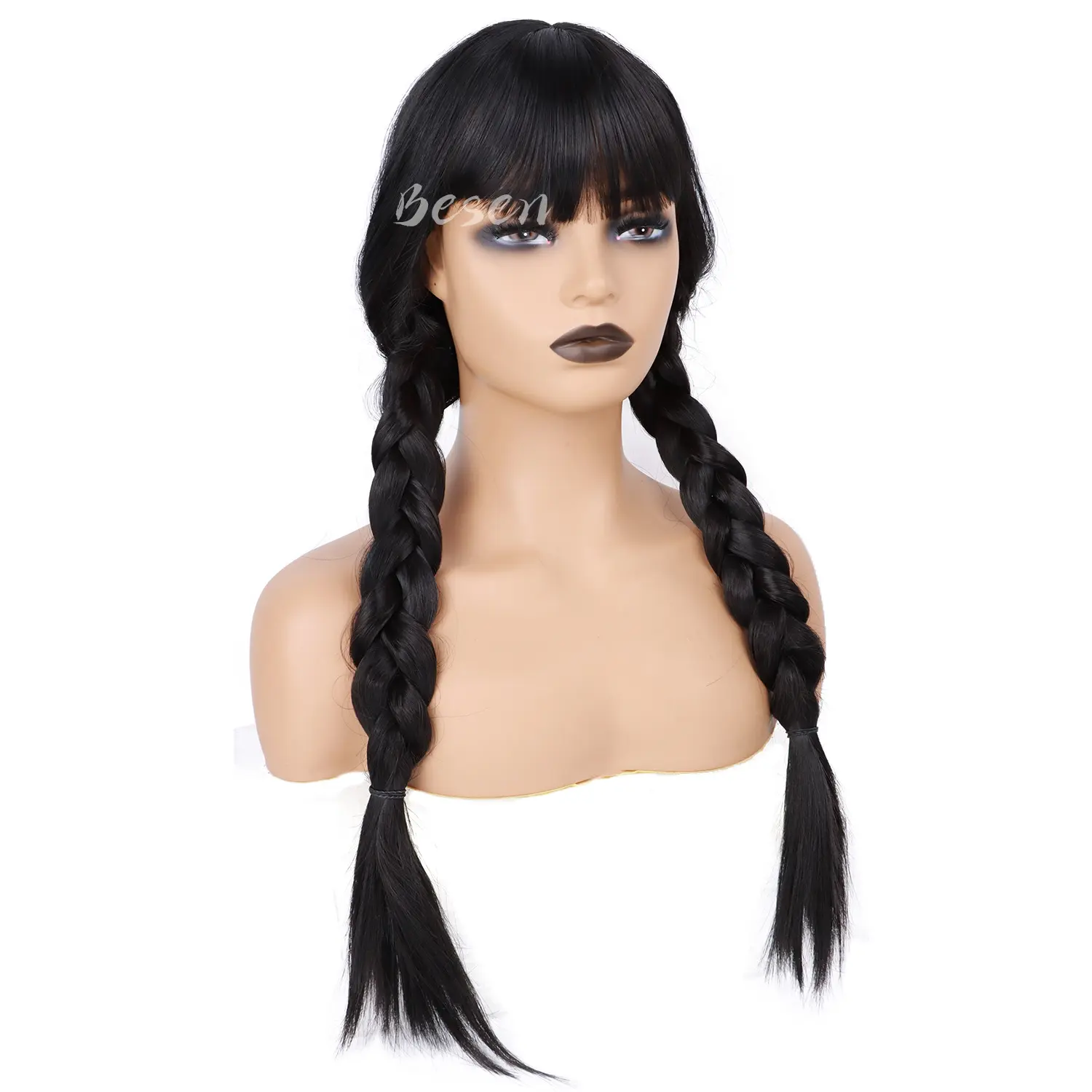 Synthetic Long Black Wigs for Women Braided Wig with Bangs Synthetic Wigs Costume Party Wigs for Women Family Cosplay Halloween