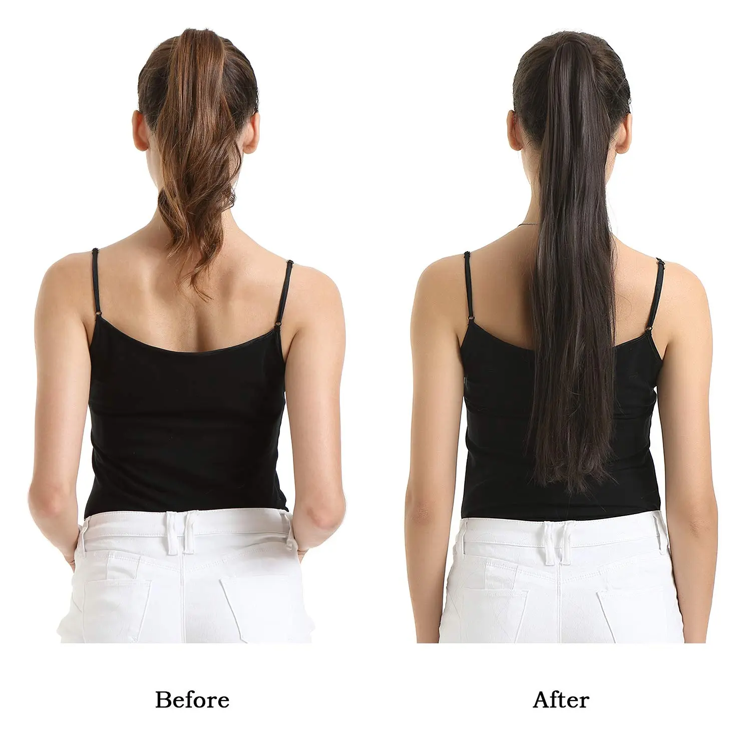 Synthetic Straight Long Ponytail Extensions Wrap Around Ponytail Hair Piece Pony Tail Hair Extensions Hairpieces for Women Girls