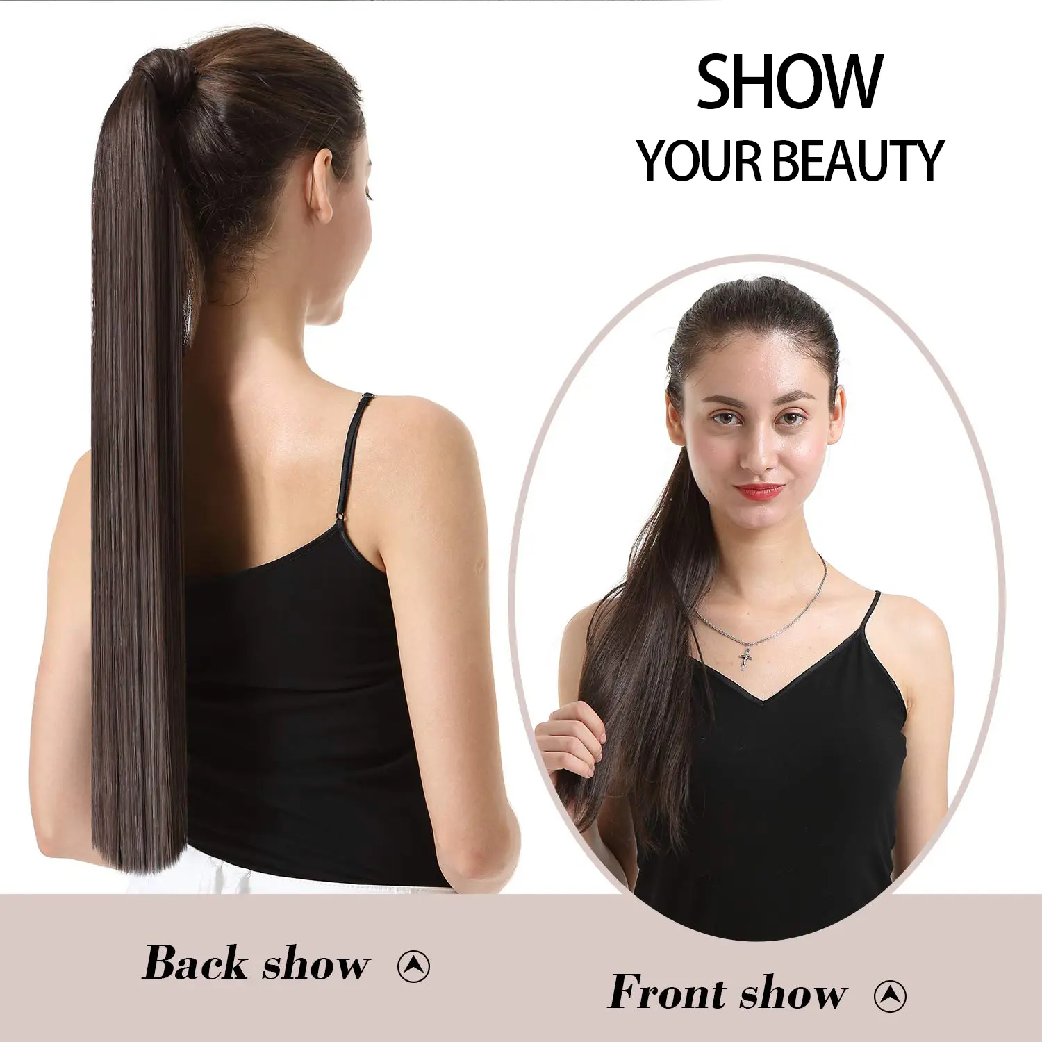 Synthetic Straight Long Ponytail Extensions Wrap Around Ponytail Hair Piece Pony Tail Hair Extensions Hairpieces for Women Girls