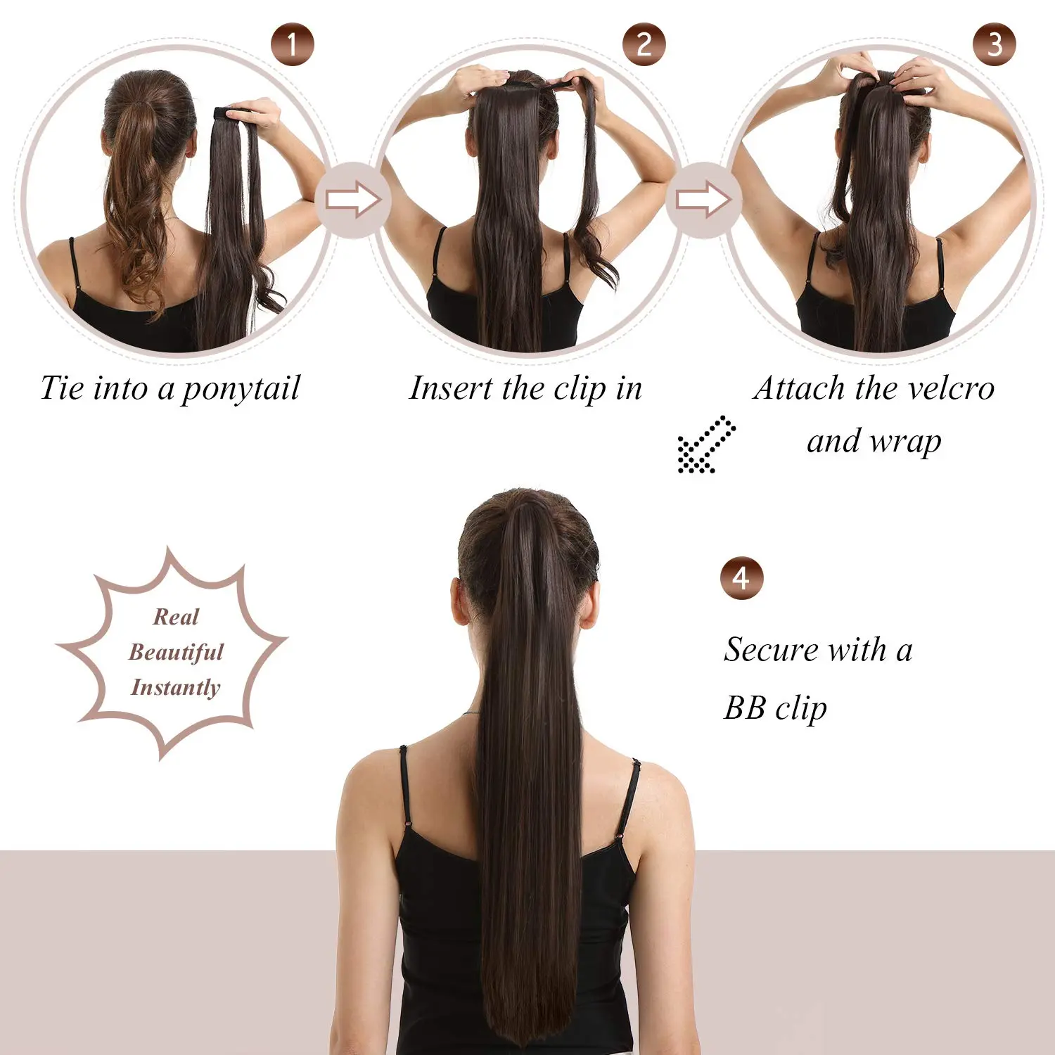 Synthetic Straight Long Ponytail Extensions Wrap Around Ponytail Hair Piece Pony Tail Hair Extensions Hairpieces for Women Girls